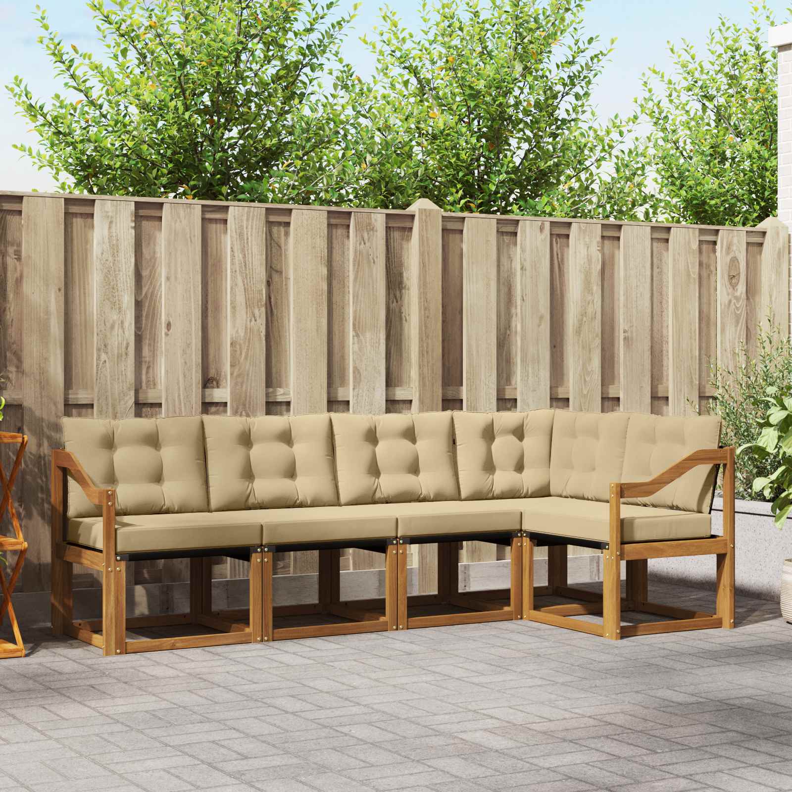 Buiten bankenset met kussen 5 pcs Natuurlijk en Beige is nu te koop bij PeponiXL, paradijselijk wonen!