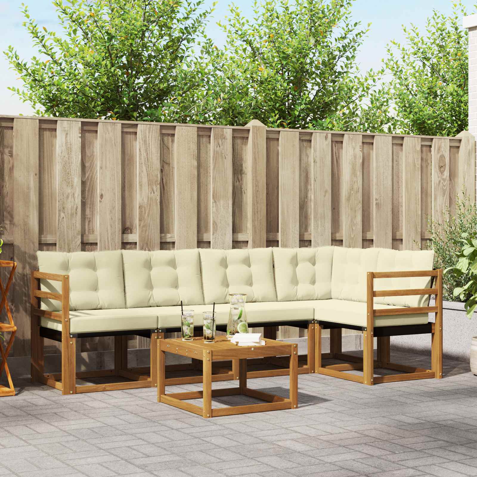 Buiten bankenset met kussen 6 pcs Natuurlijk en Crème is nu te koop bij PeponiXL, paradijselijk wonen!