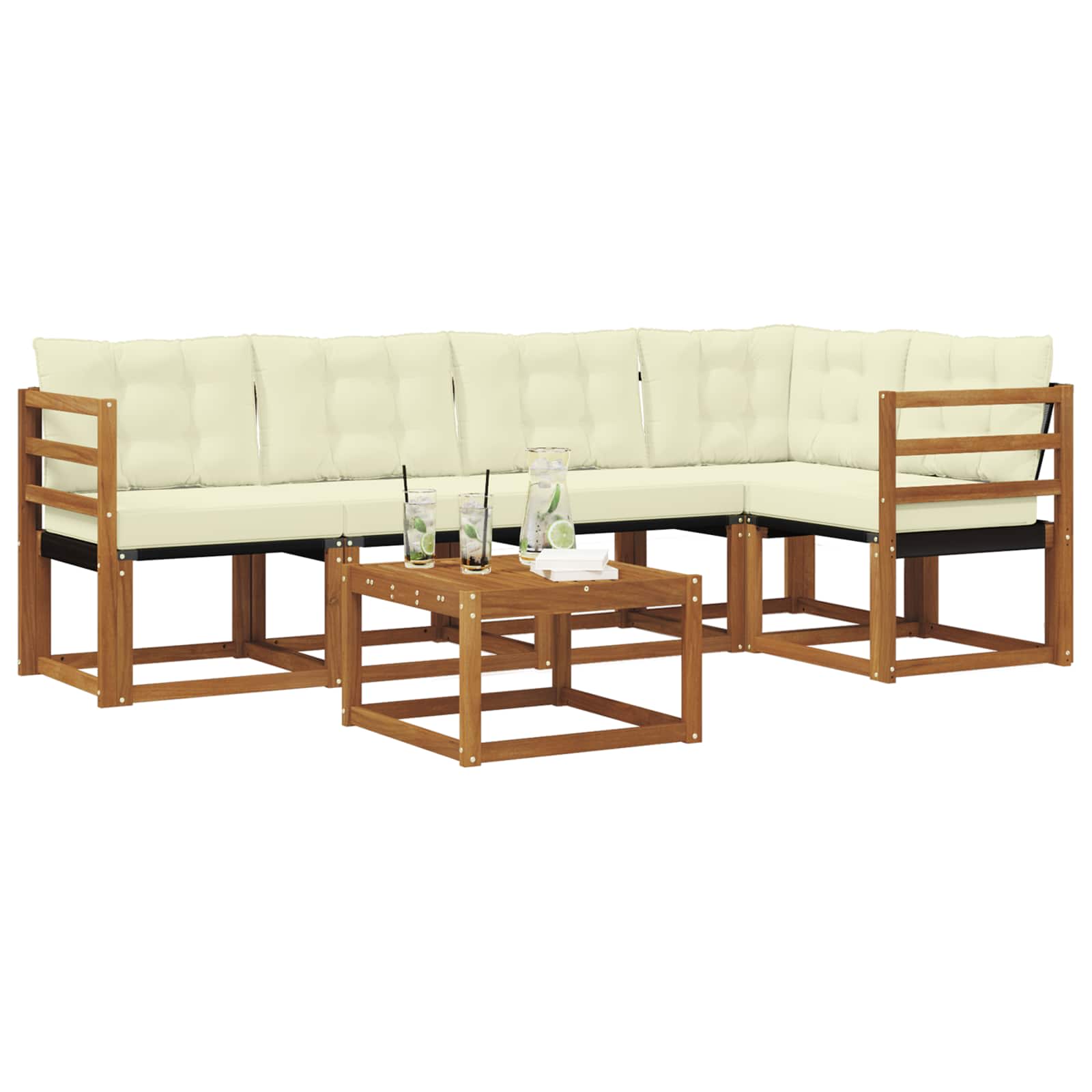 Buiten bankenset met kussen 6 pcs Natuurlijk en Crème is nu te koop bij PeponiXL, paradijselijk wonen!
