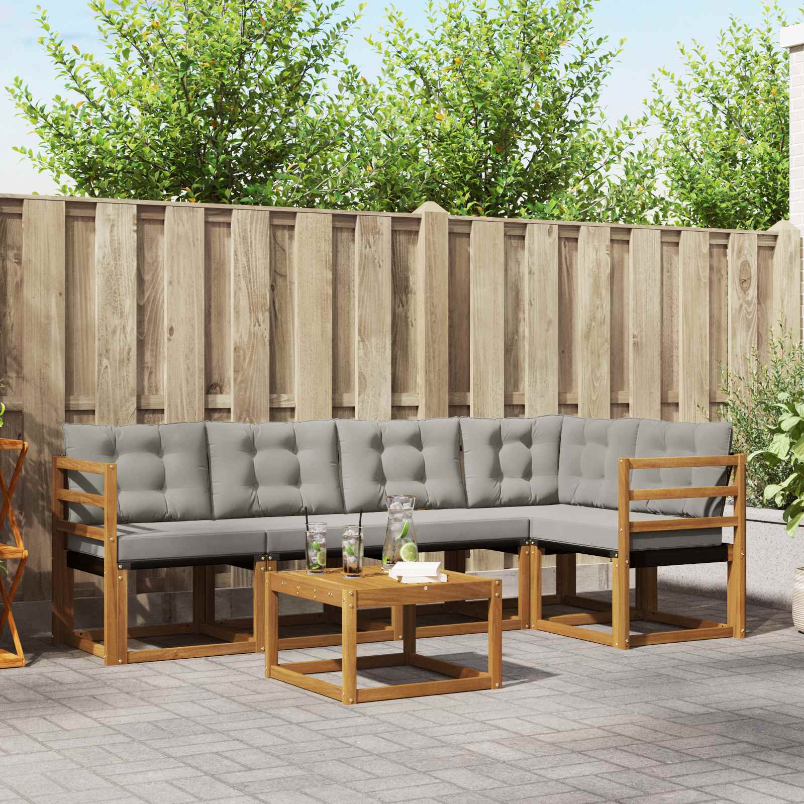 Buiten bankenset met kussen 6 pcs Natuurlijk en Lichtgrijs is nu te koop bij PeponiXL, paradijselijk wonen!