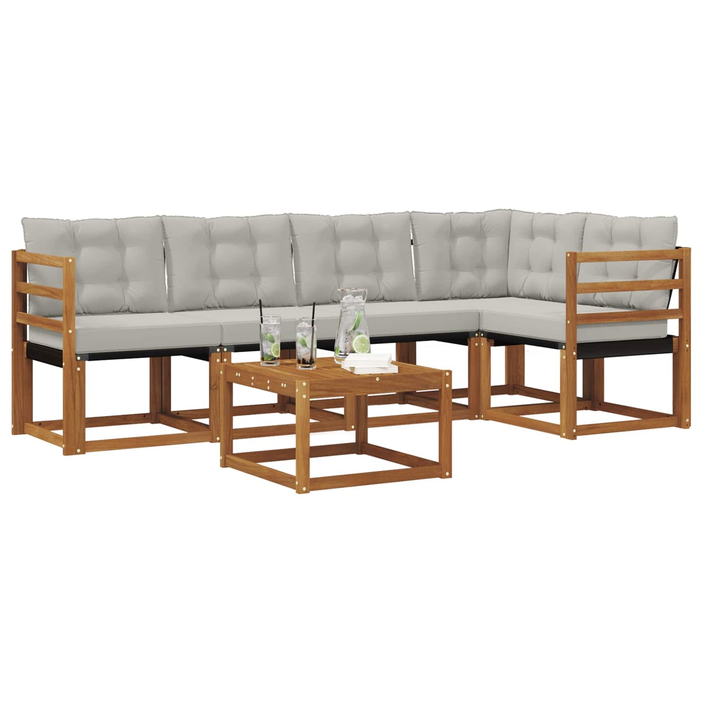 Buiten bankenset met kussen 6 pcs Natuurlijk en Lichtgrijs is nu te koop bij PeponiXL, paradijselijk wonen!
