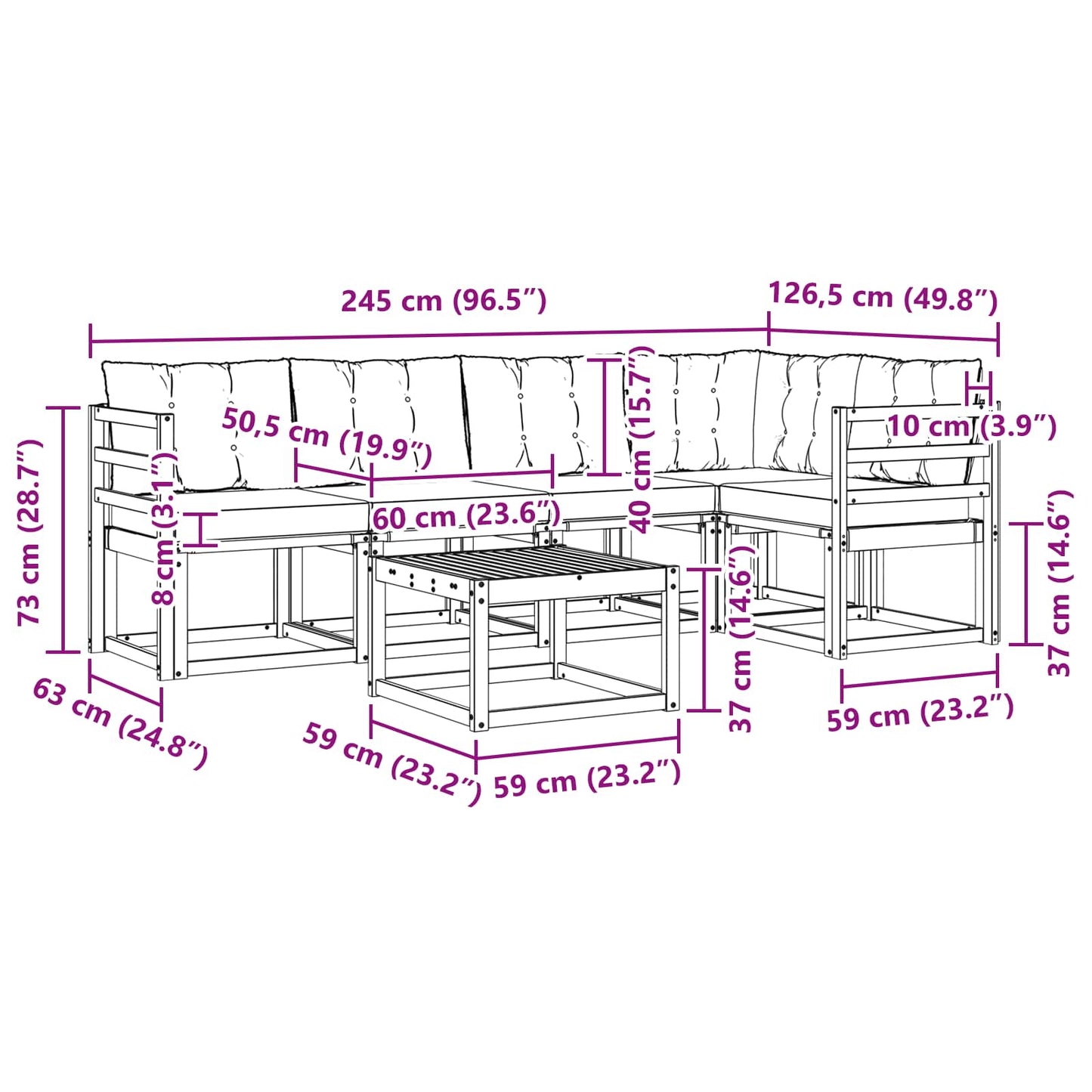 Buiten bankenset met kussen 6 pcs Natuurlijk en Lichtgrijs is nu te koop bij PeponiXL, paradijselijk wonen!