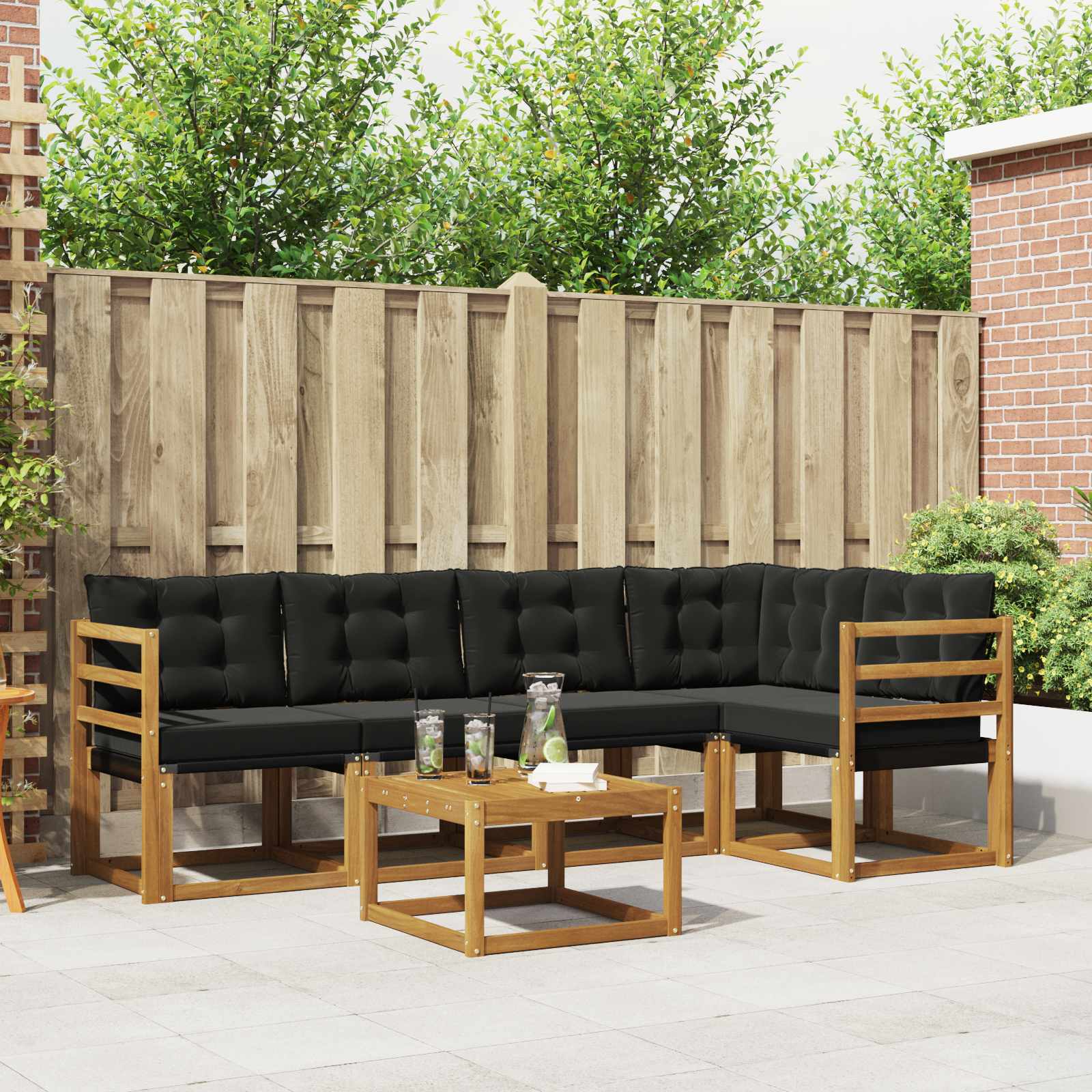 Buiten bankenset met kussen 6 pcs Natuurlijk en Zwart is nu te koop bij PeponiXL, paradijselijk wonen!