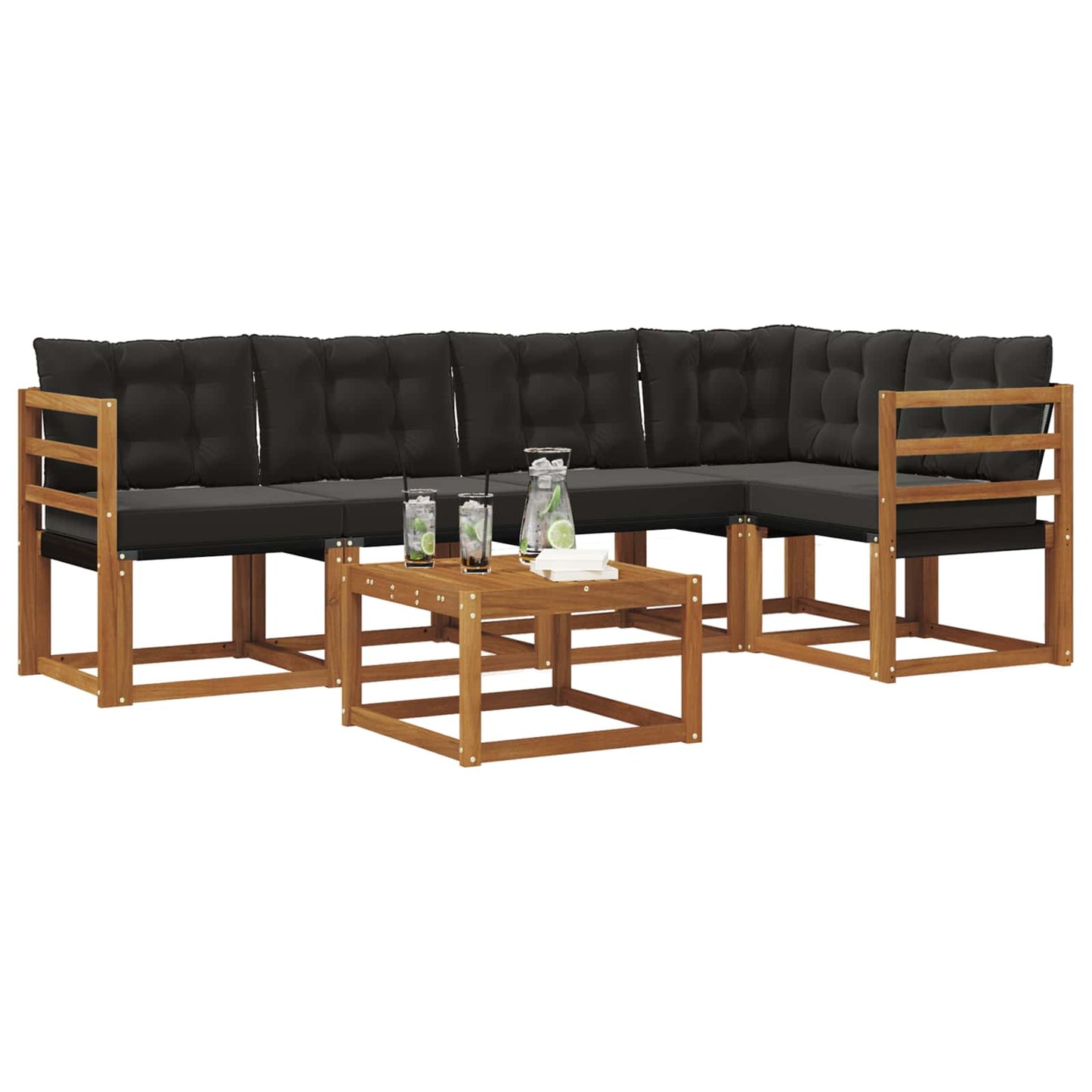 Buiten bankenset met kussen 6 pcs Natuurlijk en Zwart is nu te koop bij PeponiXL, paradijselijk wonen!