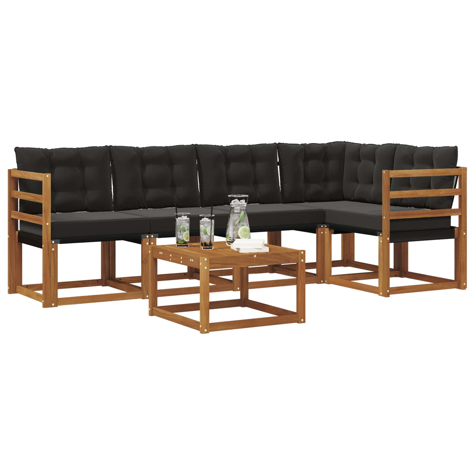 Buiten bankenset met kussen 6 pcs Natuurlijk en Zwart is nu te koop bij PeponiXL, paradijselijk wonen!