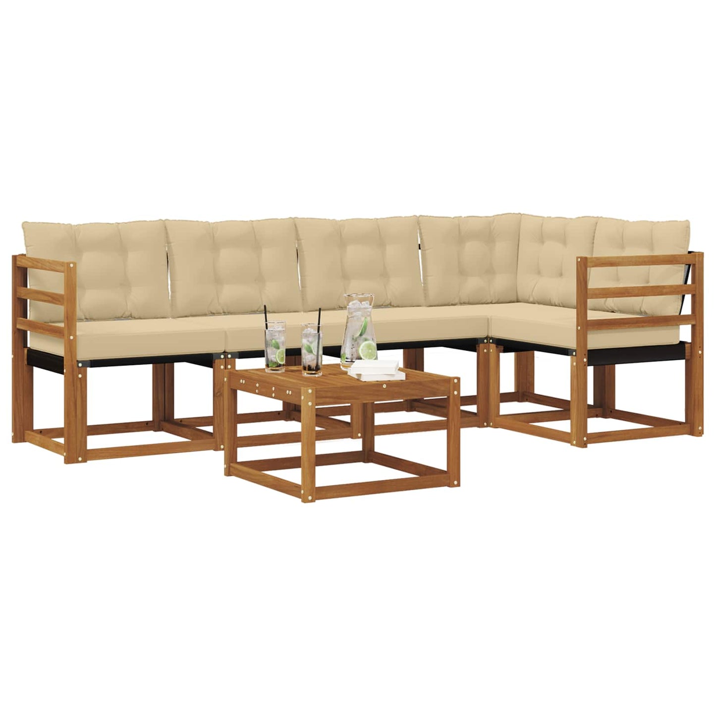 Buiten bankenset met kussen 6 pcs Natuurlijk en Beige is nu te koop bij PeponiXL, paradijselijk wonen!