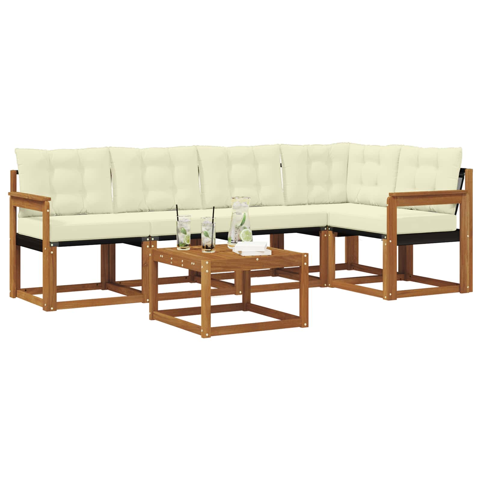 Buiten bankenset met kussen 6 pcs Natuurlijk en Crème is nu te koop bij PeponiXL, paradijselijk wonen!