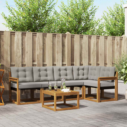 Buiten bankenset met kussen 6 pcs Natuurlijk en Lichtgrijs is nu te koop bij PeponiXL, paradijselijk wonen!