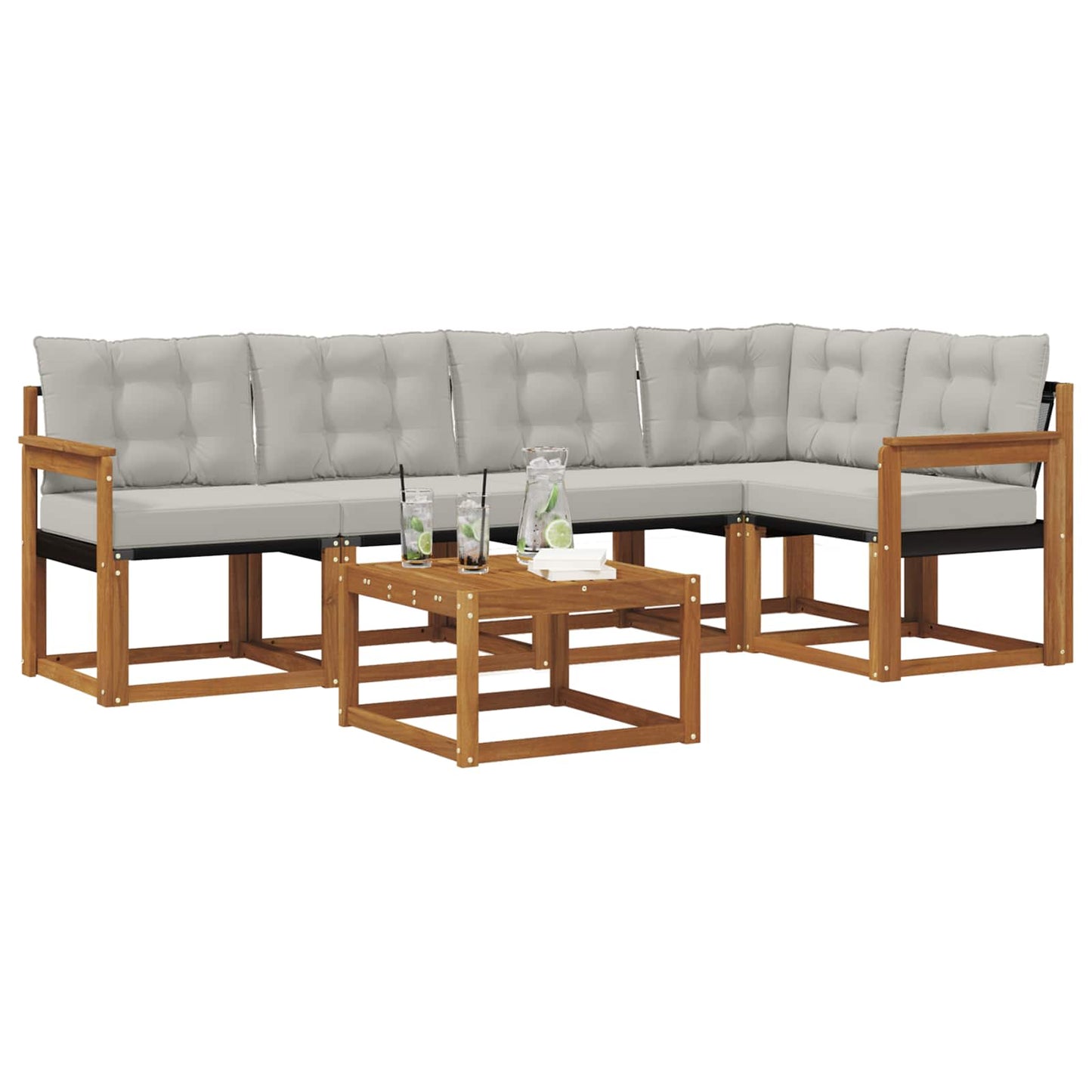 Buiten bankenset met kussen 6 pcs Natuurlijk en Lichtgrijs is nu te koop bij PeponiXL, paradijselijk wonen!