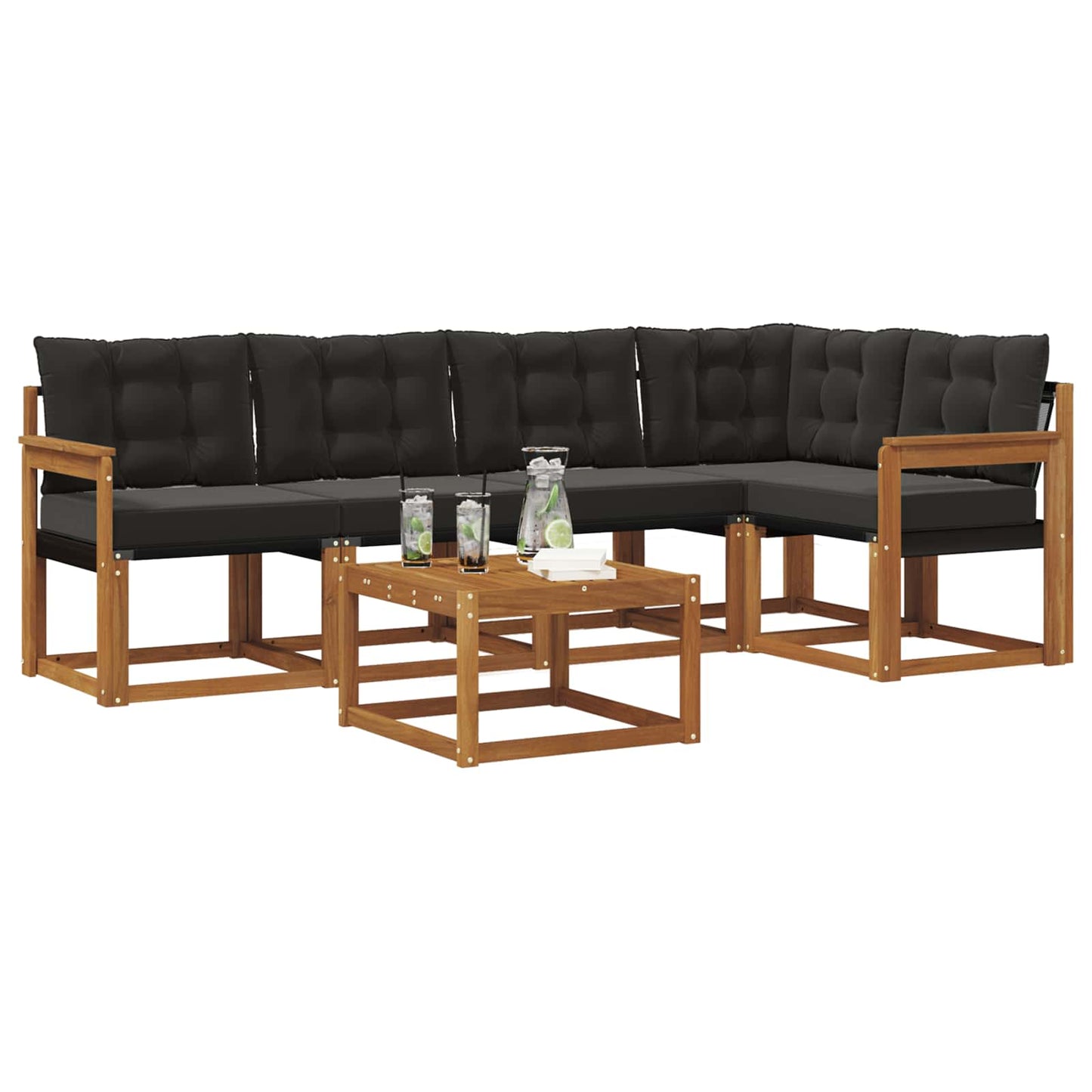 Buiten bankenset met kussen 6 pcs Natuurlijk en Zwart is nu te koop bij PeponiXL, paradijselijk wonen!