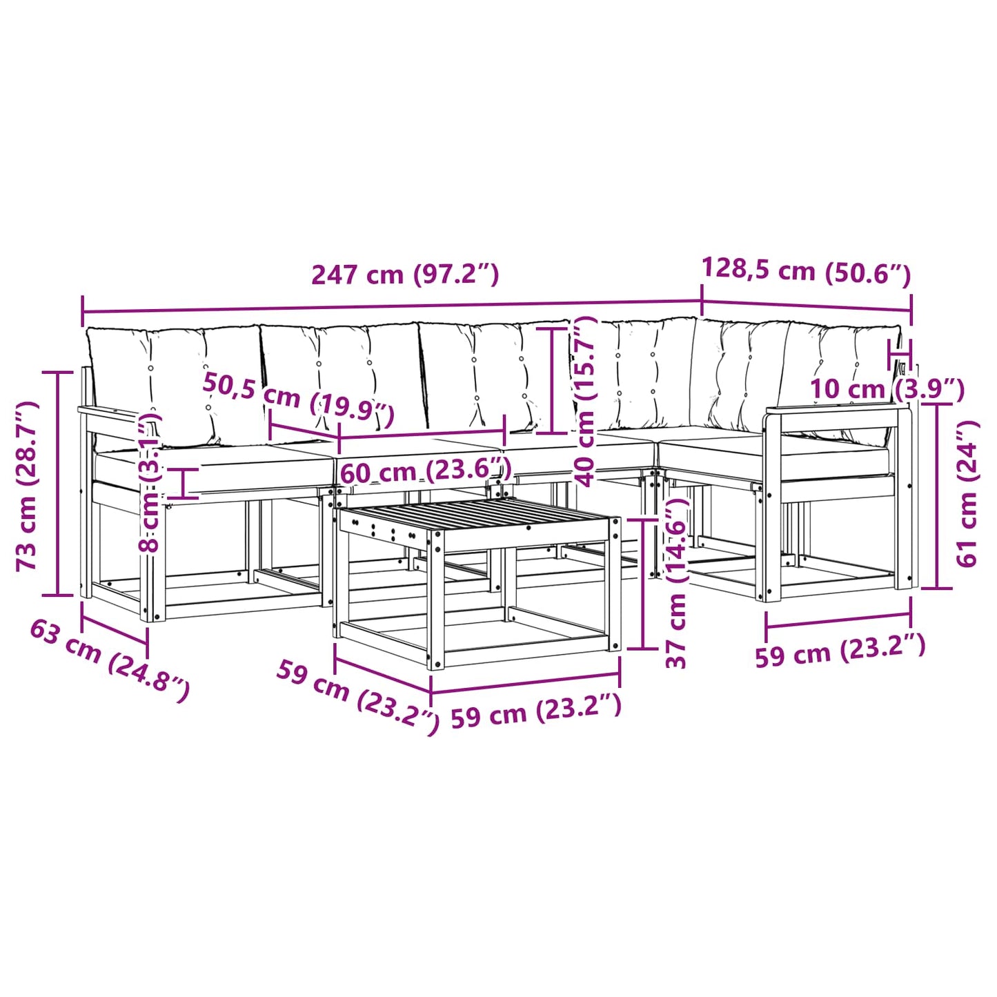 Buiten bankenset met kussen 6 pcs Natuurlijk en Zwart is nu te koop bij PeponiXL, paradijselijk wonen!