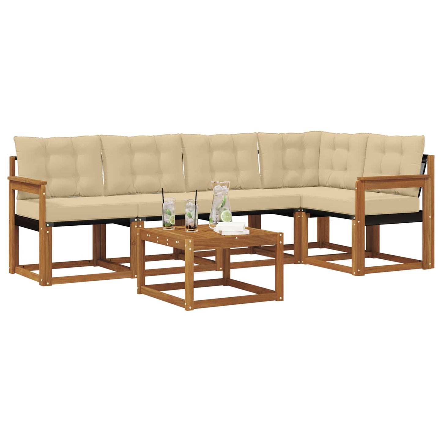 Buiten bankenset met kussen 6 pcs Natuurlijk en Beige is nu te koop bij PeponiXL, paradijselijk wonen!