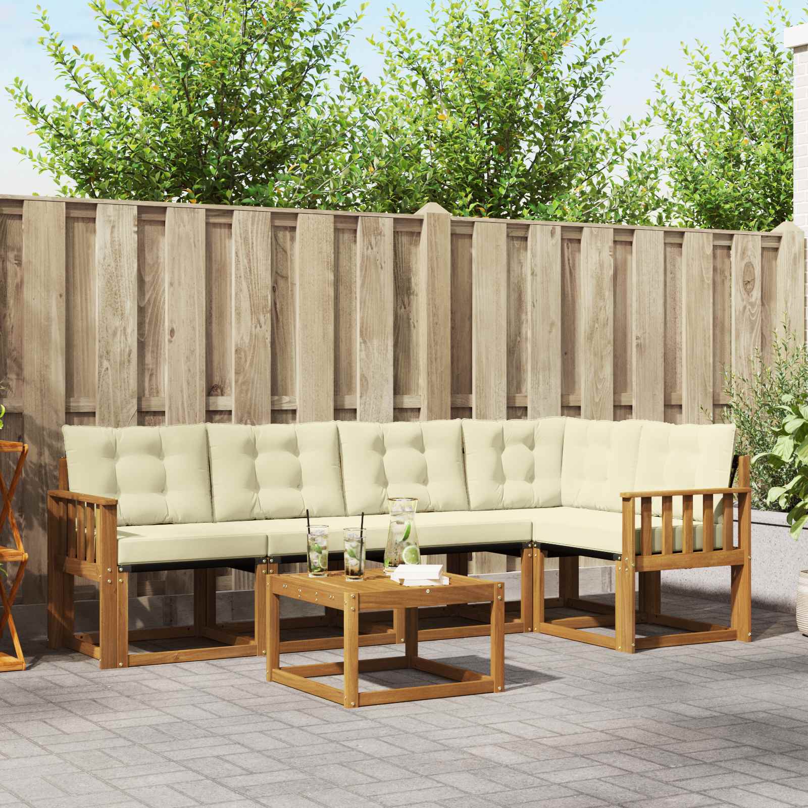 Buiten bankenset met kussen 6 pcs Natuurlijk en Crème is nu te koop bij PeponiXL, paradijselijk wonen!