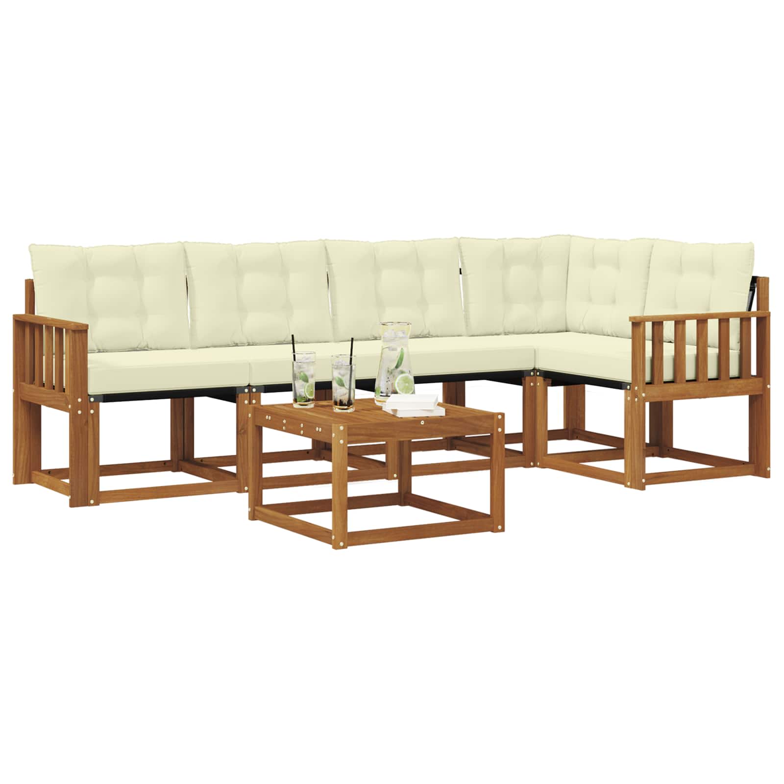 Buiten bankenset met kussen 6 pcs Natuurlijk en Crème is nu te koop bij PeponiXL, paradijselijk wonen!