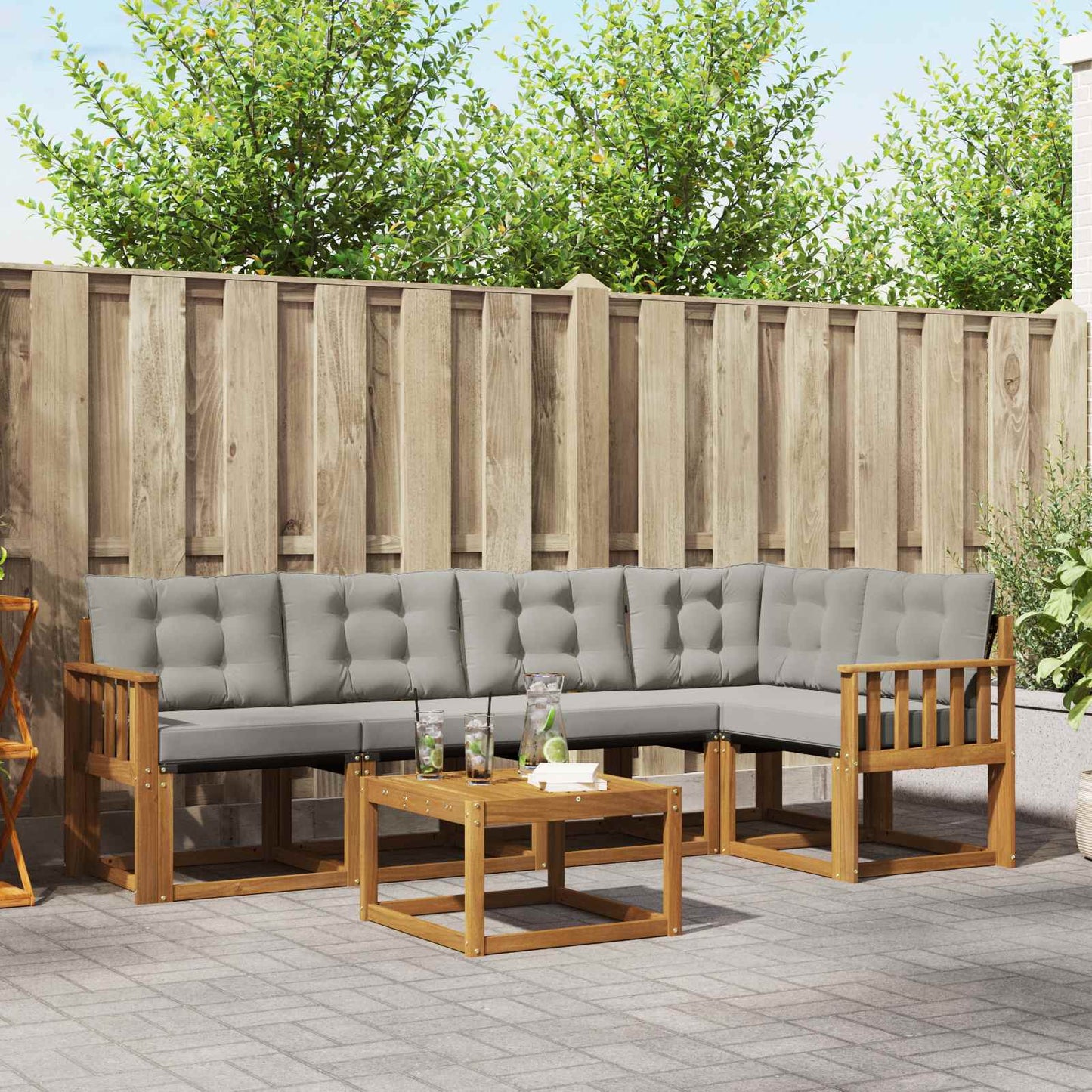 Buiten bankenset met kussen 6 pcs Natuurlijk en Lichtgrijs is nu te koop bij PeponiXL, paradijselijk wonen!