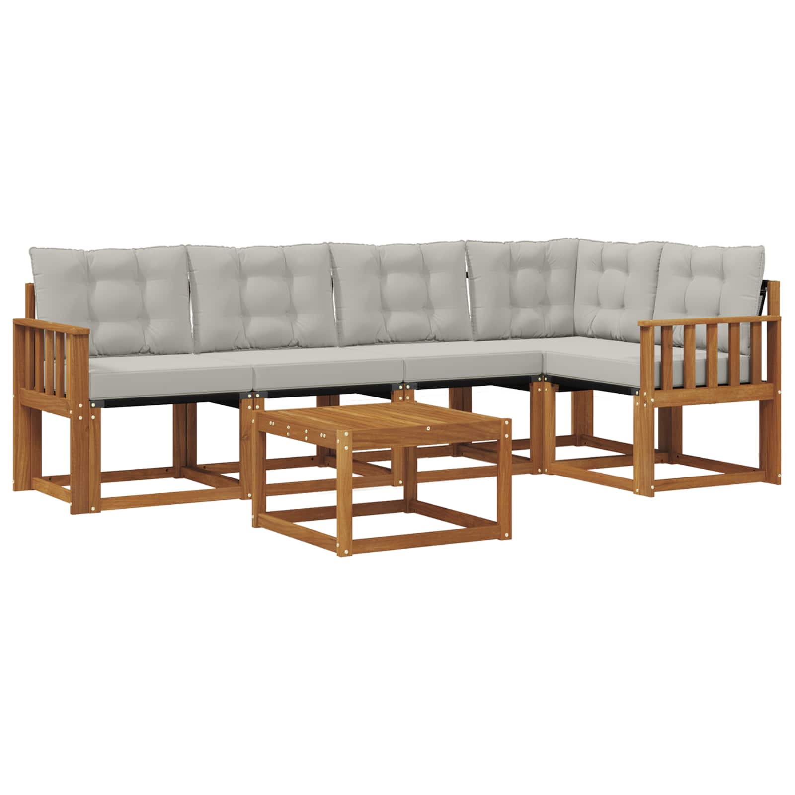Buiten bankenset met kussen 6 pcs Natuurlijk en Lichtgrijs is nu te koop bij PeponiXL, paradijselijk wonen!