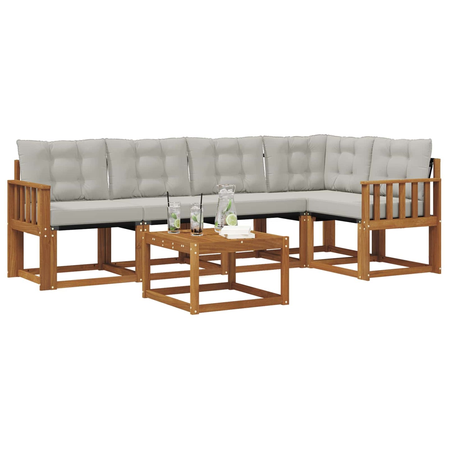 Buiten bankenset met kussen 6 pcs Natuurlijk en Lichtgrijs is nu te koop bij PeponiXL, paradijselijk wonen!