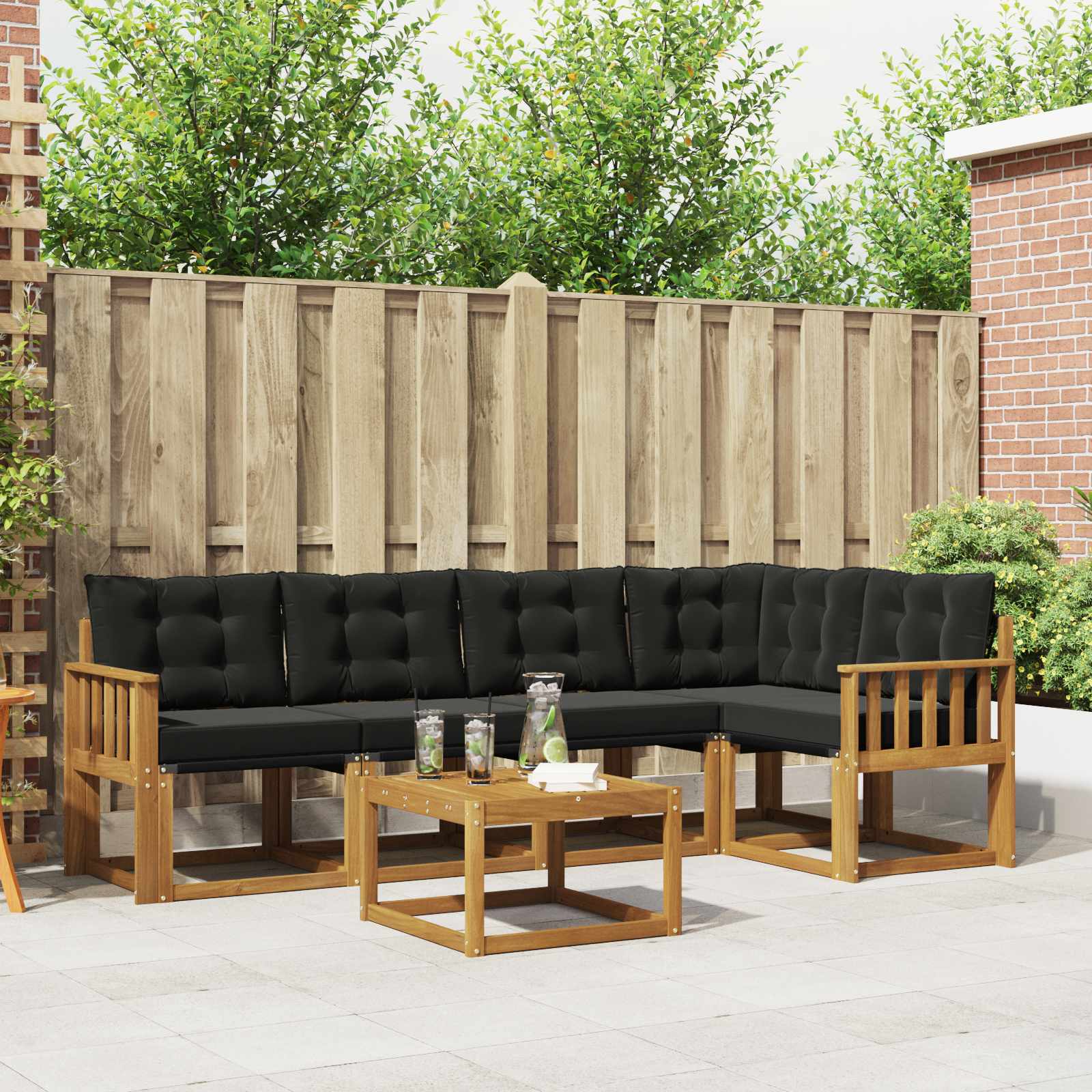 Buiten bankenset met kussen 6 pcs Natuurlijk en Zwart is nu te koop bij PeponiXL, paradijselijk wonen!