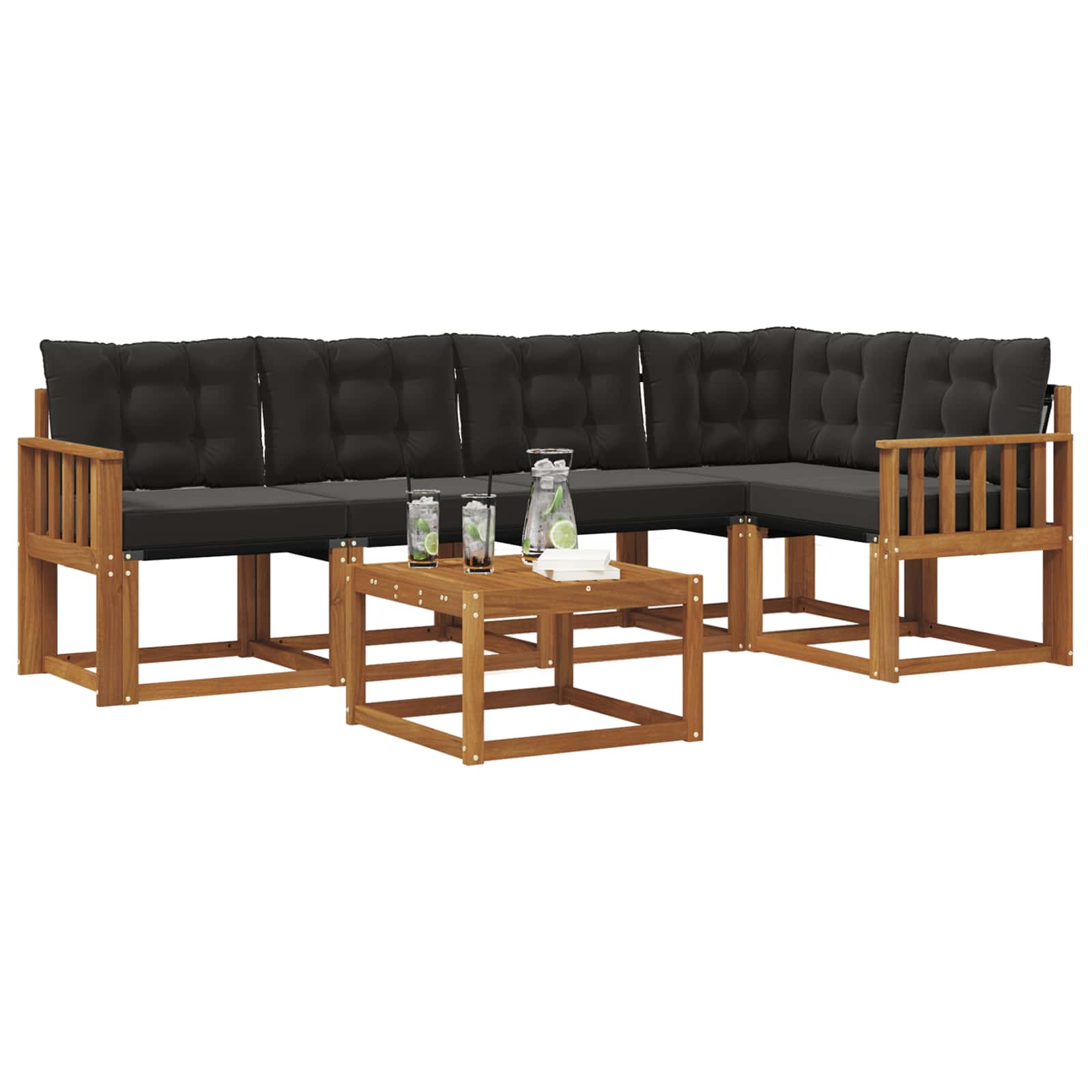 Buiten bankenset met kussen 6 pcs Natuurlijk en Zwart is nu te koop bij PeponiXL, paradijselijk wonen!