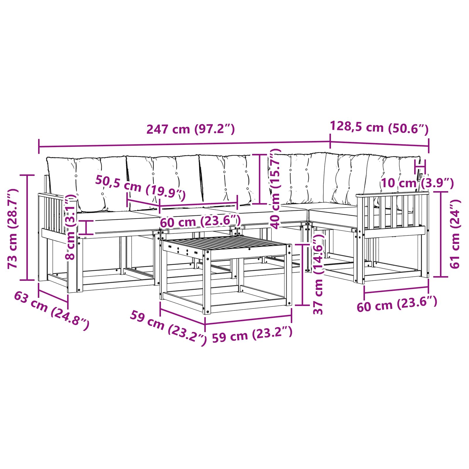 Buiten bankenset met kussen 6 pcs Natuurlijk en Zwart is nu te koop bij PeponiXL, paradijselijk wonen!