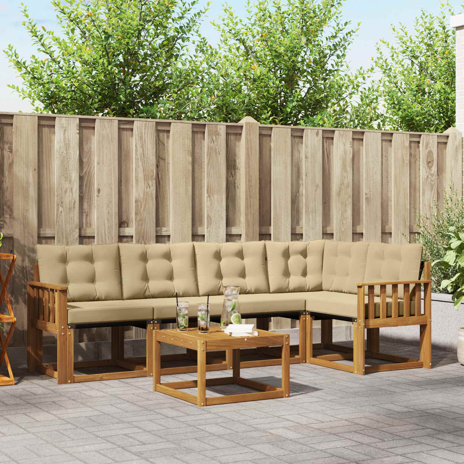 Buiten bankenset met kussen 6 pcs Natuurlijk en Beige is nu te koop bij PeponiXL, paradijselijk wonen!