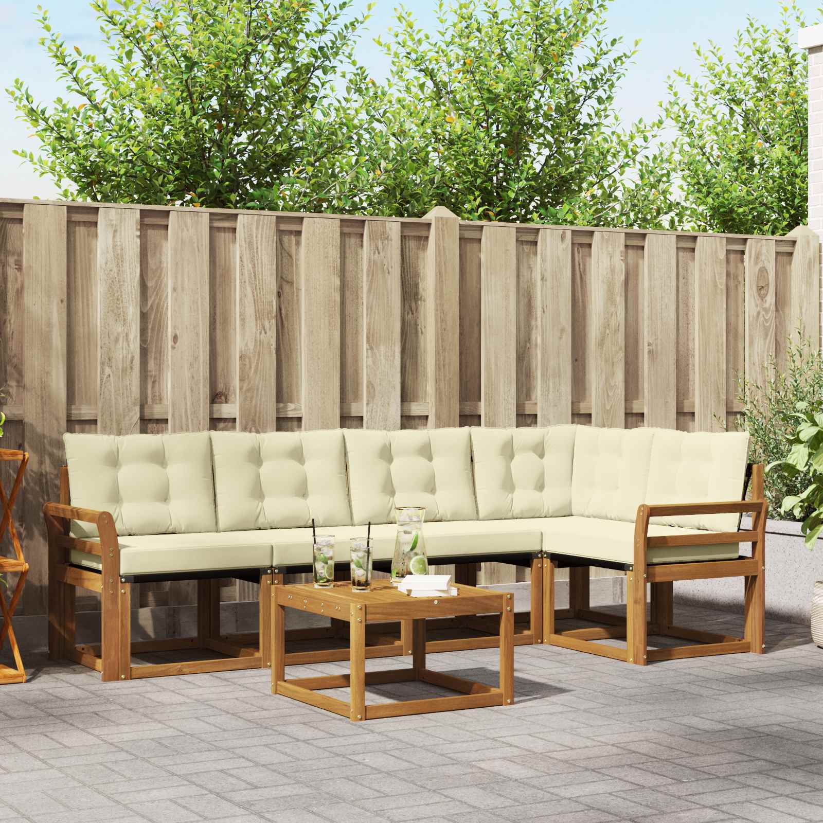 Buiten bankenset met kussen 6 pcs Natuurlijk en Crème is nu te koop bij PeponiXL, paradijselijk wonen!