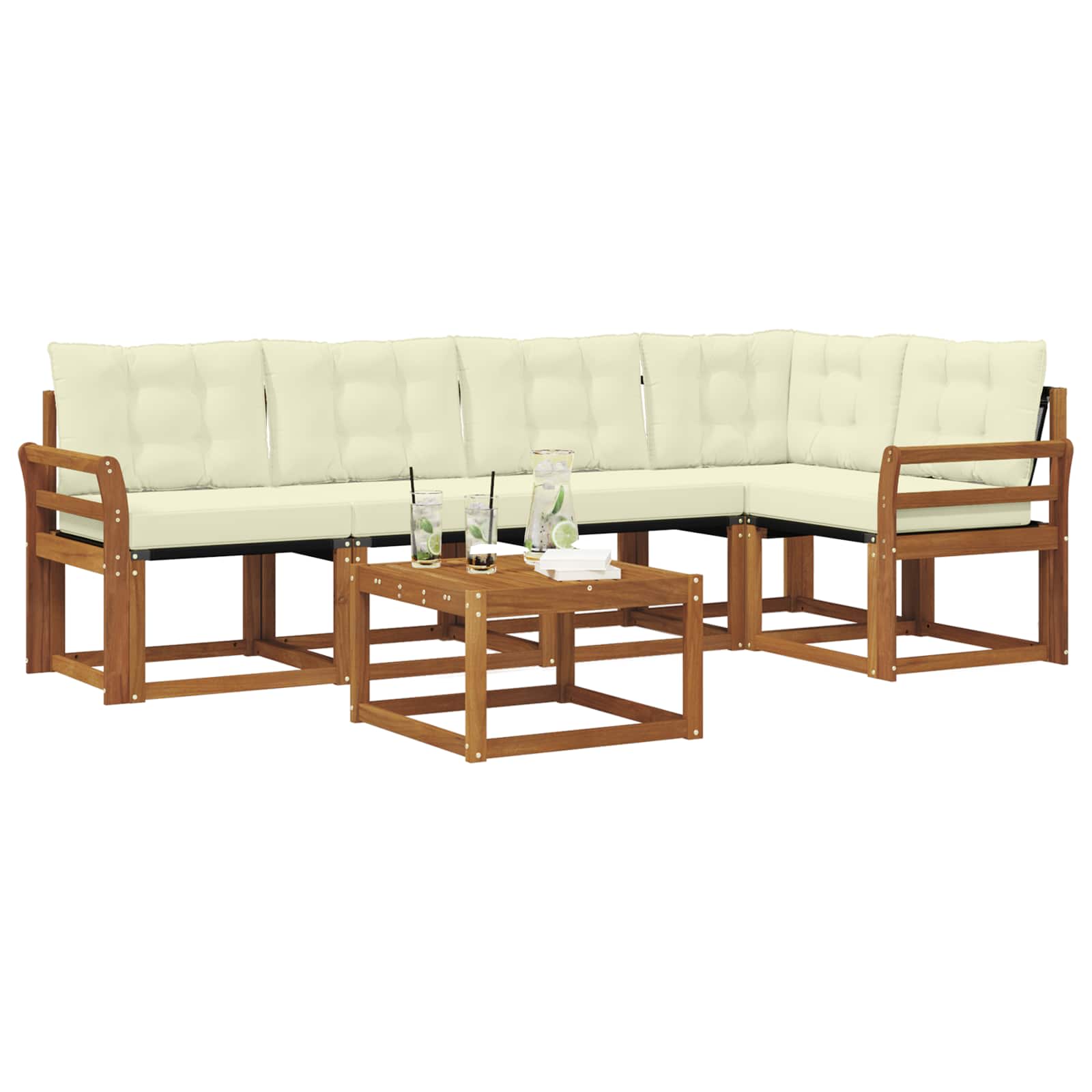 Buiten bankenset met kussen 6 pcs Natuurlijk en Crème is nu te koop bij PeponiXL, paradijselijk wonen!