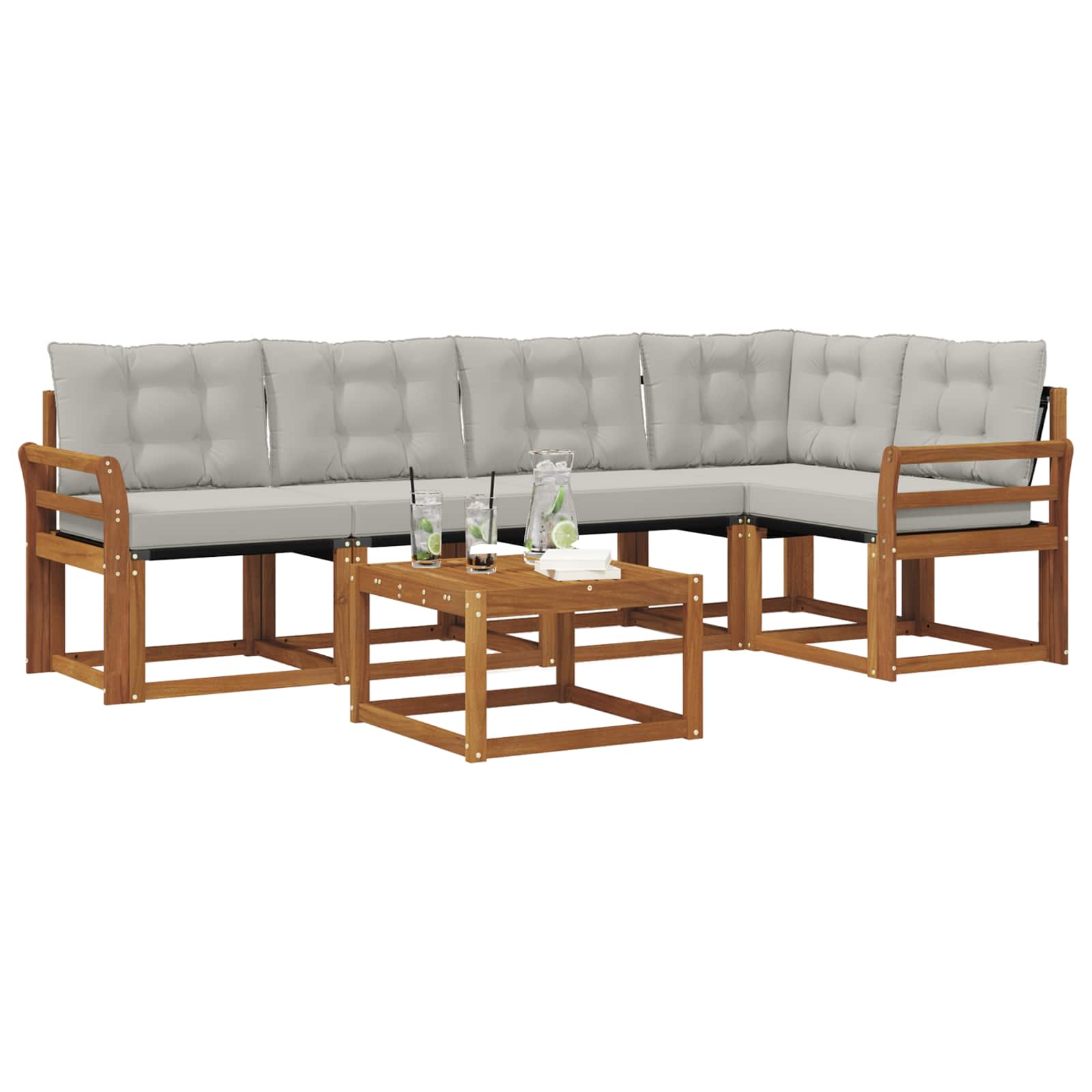 Buiten bankenset met kussen 6 pcs Natuurlijk en Lichtgrijs is nu te koop bij PeponiXL, paradijselijk wonen!