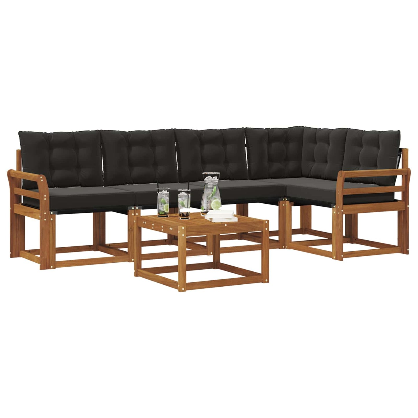 Buiten bankenset met kussen 6 pcs Natuurlijk en Zwart is nu te koop bij PeponiXL, paradijselijk wonen!