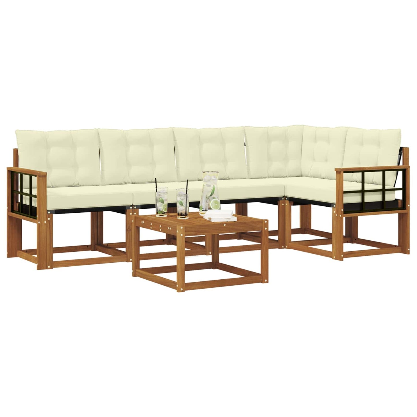 Buiten bankenset met kussen 6 pcs Natuurlijk en Crème is nu te koop bij PeponiXL, paradijselijk wonen!