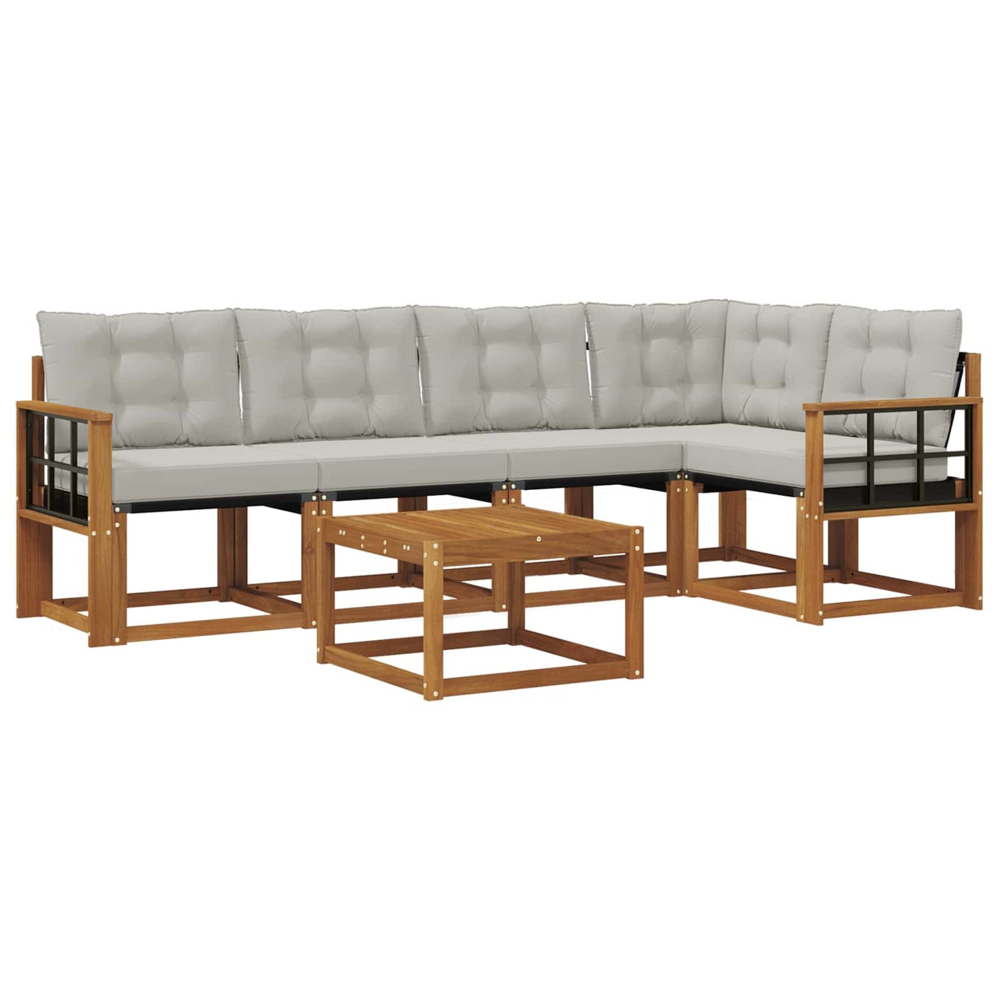 Buiten bankenset met kussen 6 pcs Natuurlijk en Lichtgrijs is nu te koop bij PeponiXL, paradijselijk wonen!