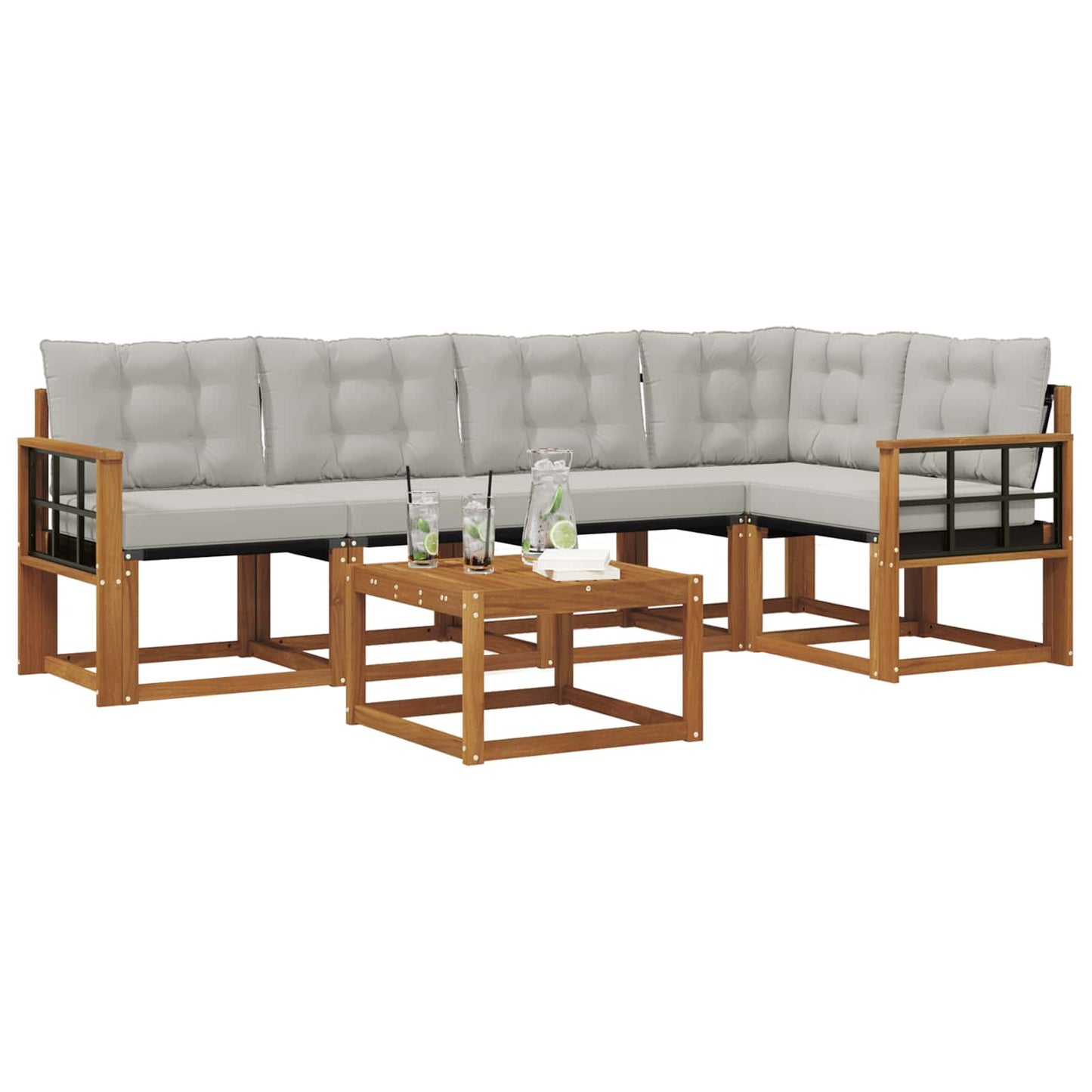 Buiten bankenset met kussen 6 pcs Natuurlijk en Lichtgrijs is nu te koop bij PeponiXL, paradijselijk wonen!