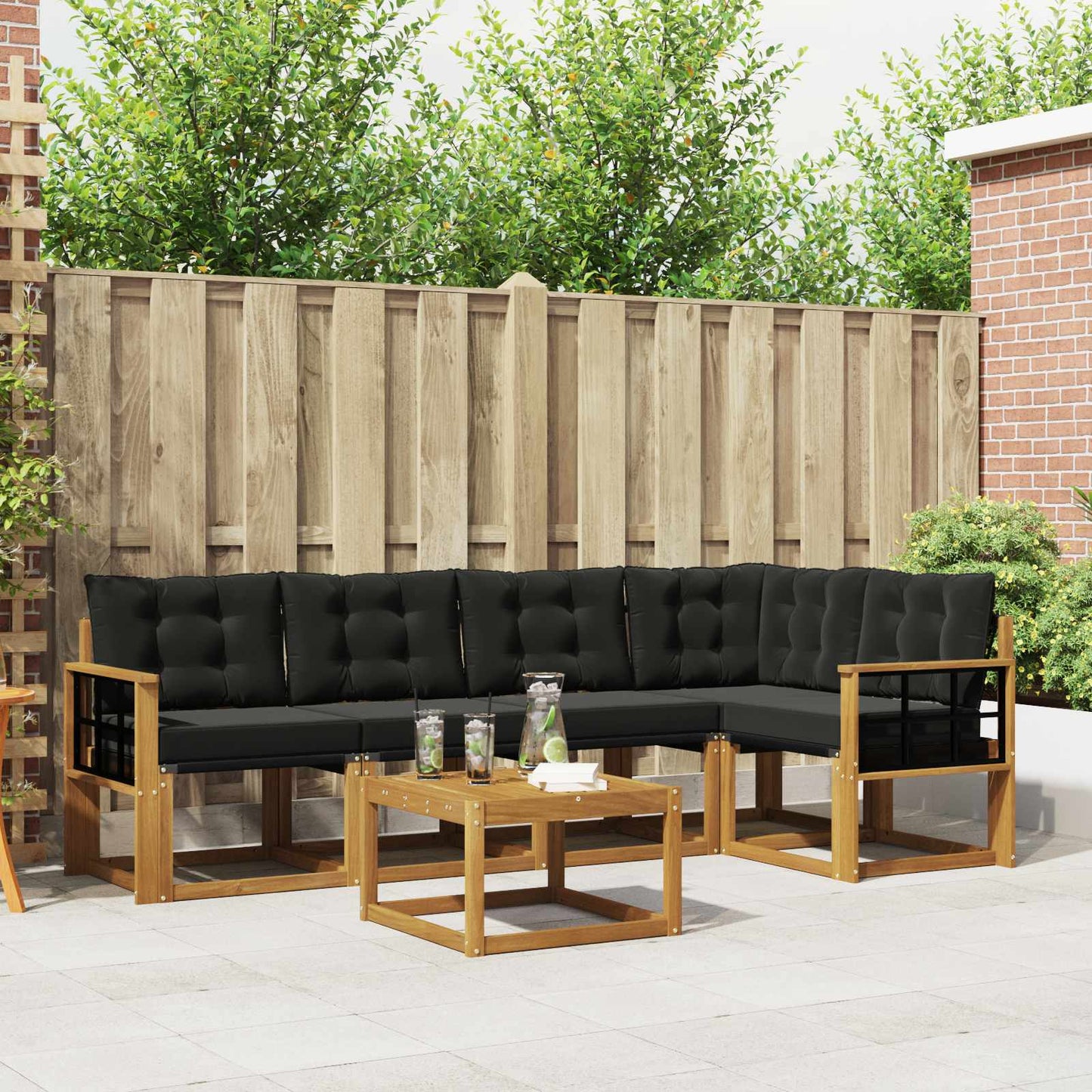 Buiten bankenset met kussen 6 pcs Natuurlijk en Zwart is nu te koop bij PeponiXL, paradijselijk wonen!