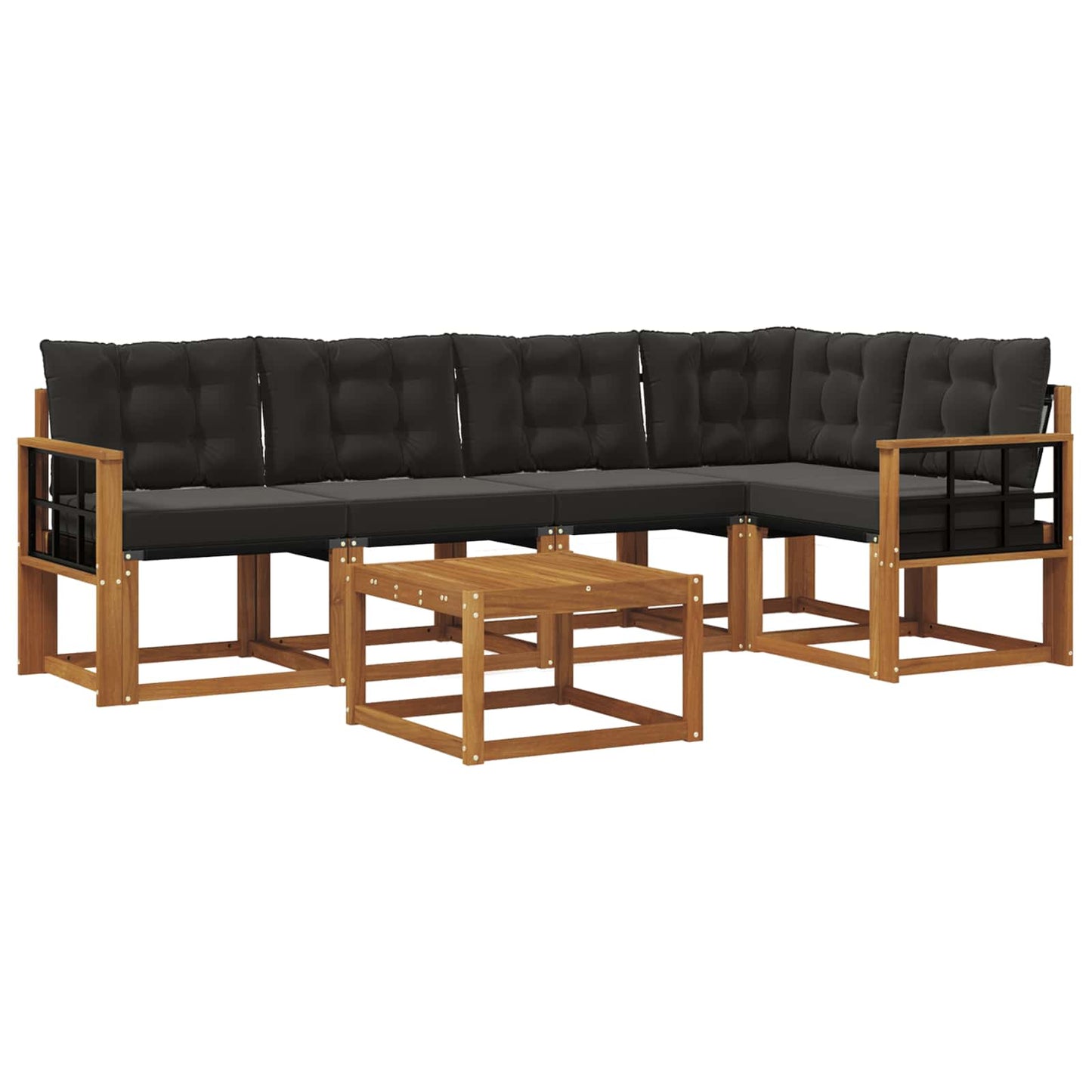Buiten bankenset met kussen 6 pcs Natuurlijk en Zwart is nu te koop bij PeponiXL, paradijselijk wonen!