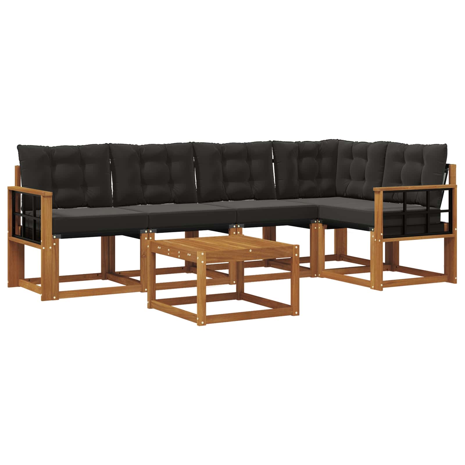 Buiten bankenset met kussen 6 pcs Natuurlijk en Zwart is nu te koop bij PeponiXL, paradijselijk wonen!