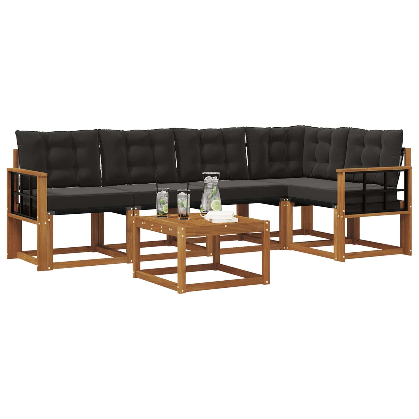 Buiten bankenset met kussen 6 pcs Natuurlijk en Zwart is nu te koop bij PeponiXL, paradijselijk wonen!