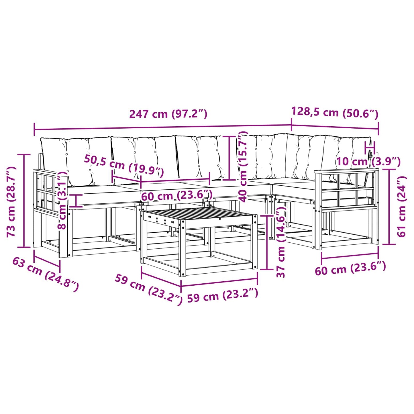 Buiten bankenset met kussen 6 pcs Natuurlijk en Zwart is nu te koop bij PeponiXL, paradijselijk wonen!