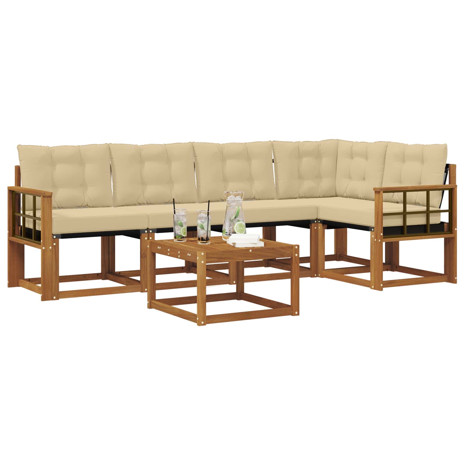 Buiten bankenset met kussen 6 pcs Natuurlijk en Beige is nu te koop bij PeponiXL, paradijselijk wonen!