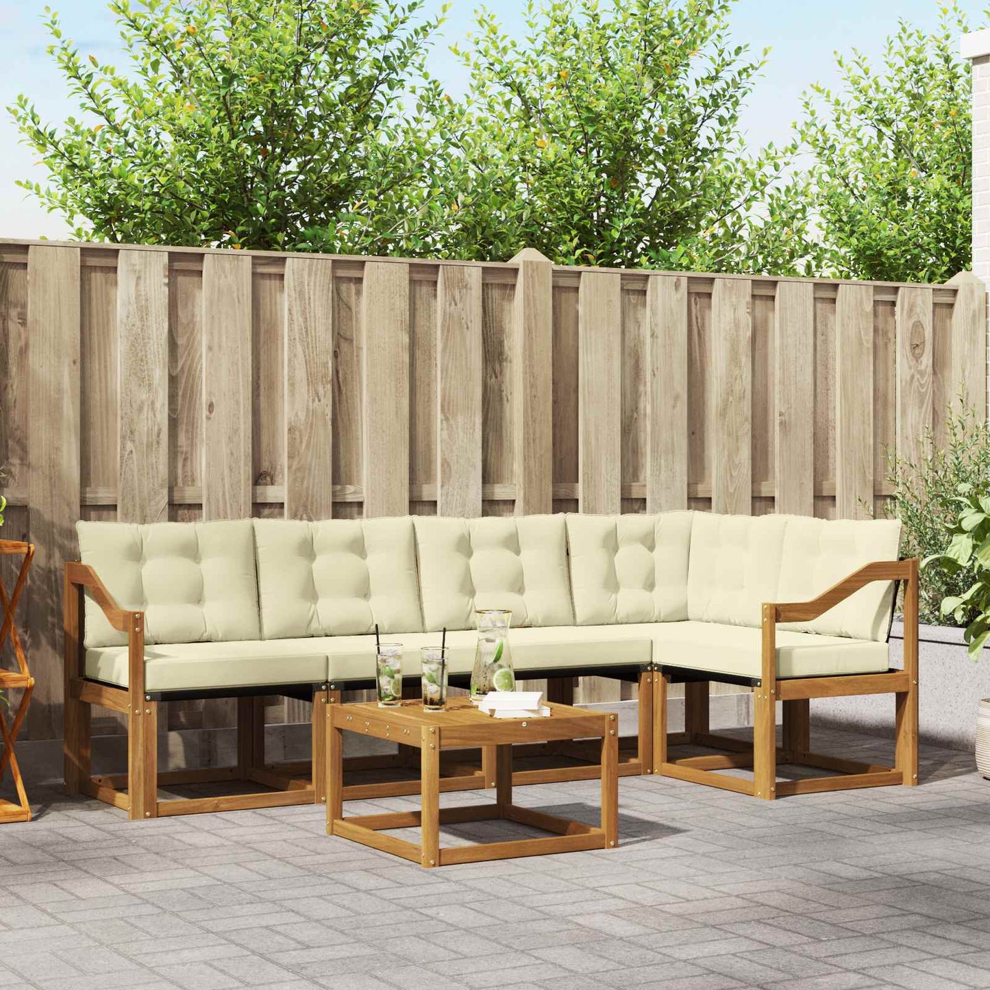 Buiten bankenset met kussen 6 pcs Natuurlijk en Crème is nu te koop bij PeponiXL, paradijselijk wonen!