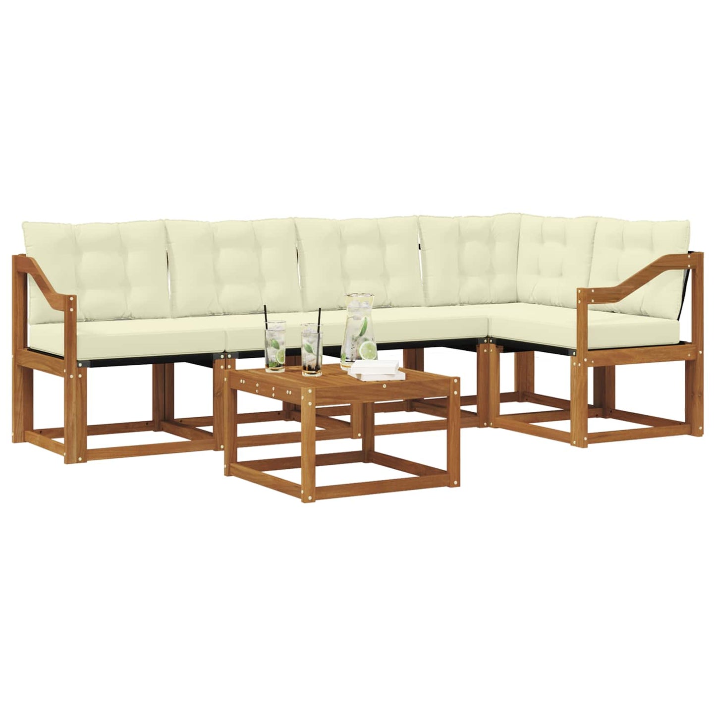 Buiten bankenset met kussen 6 pcs Natuurlijk en Crème is nu te koop bij PeponiXL, paradijselijk wonen!