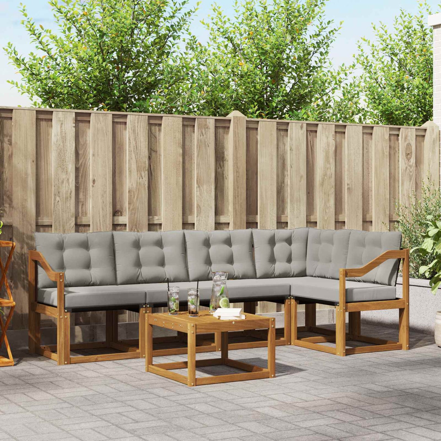 Buiten bankenset met kussen 6 pcs Natuurlijk en Lichtgrijs is nu te koop bij PeponiXL, paradijselijk wonen!