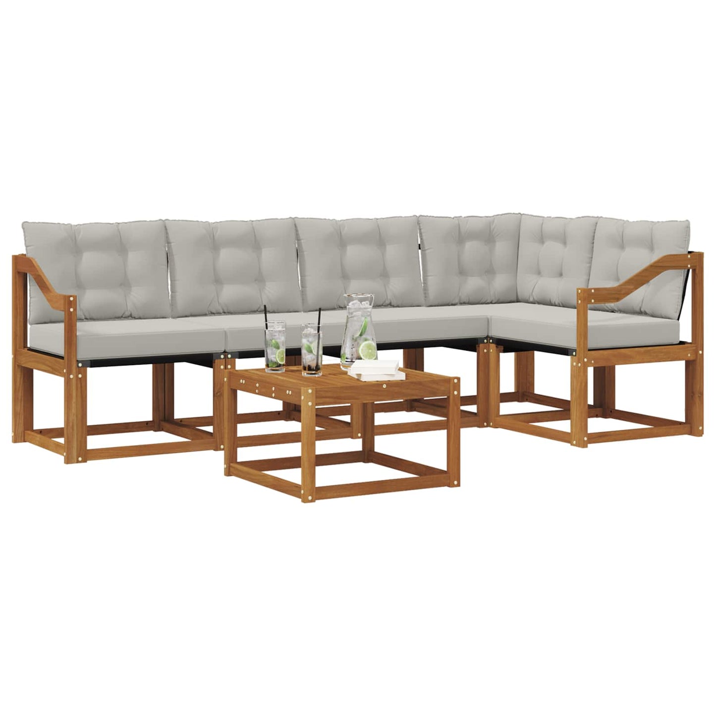 Buiten bankenset met kussen 6 pcs Natuurlijk en Lichtgrijs is nu te koop bij PeponiXL, paradijselijk wonen!