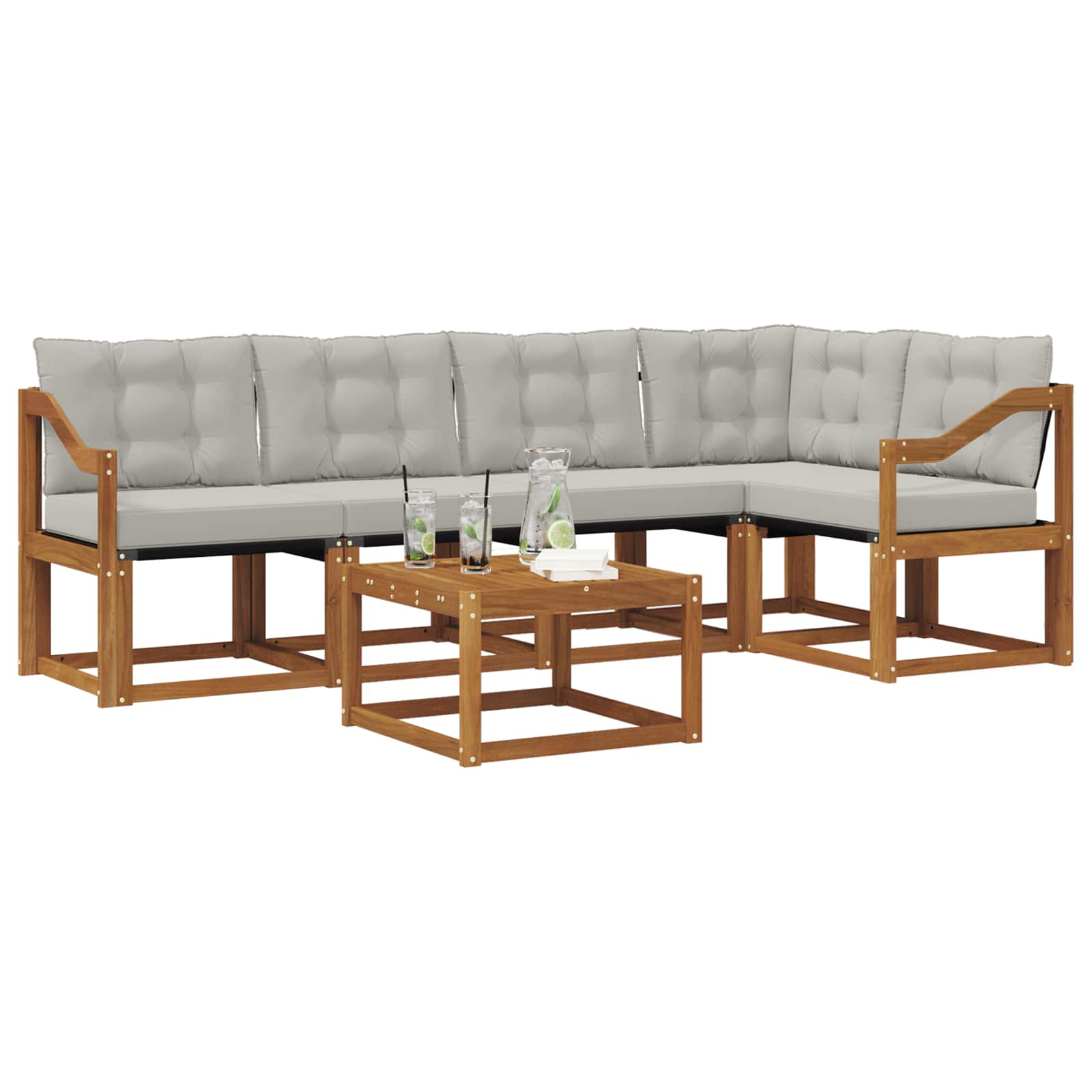 Buiten bankenset met kussen 6 pcs Natuurlijk en Lichtgrijs is nu te koop bij PeponiXL, paradijselijk wonen!
