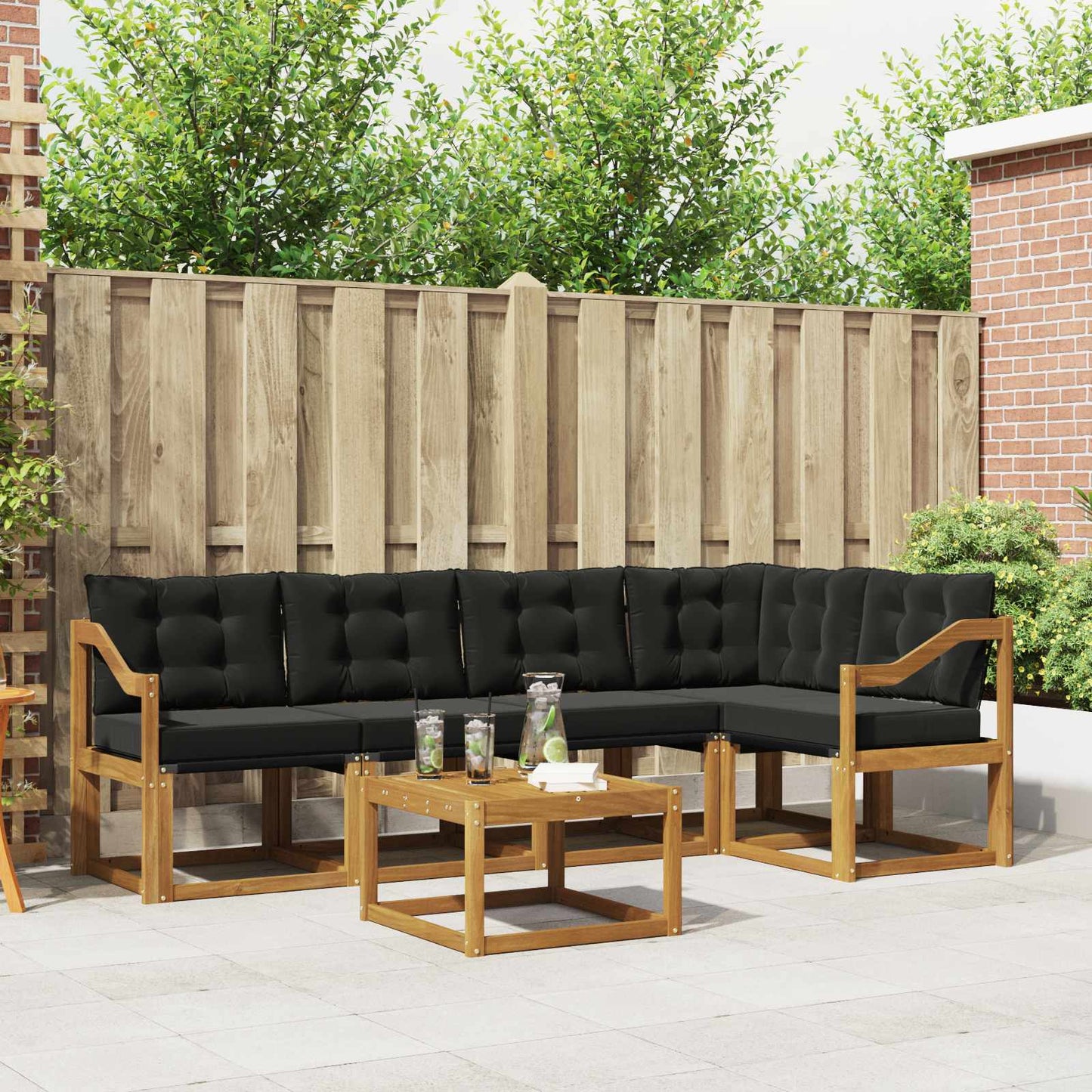 Buiten bankenset met kussen 6 pcs Natuurlijk en Zwart is nu te koop bij PeponiXL, paradijselijk wonen!