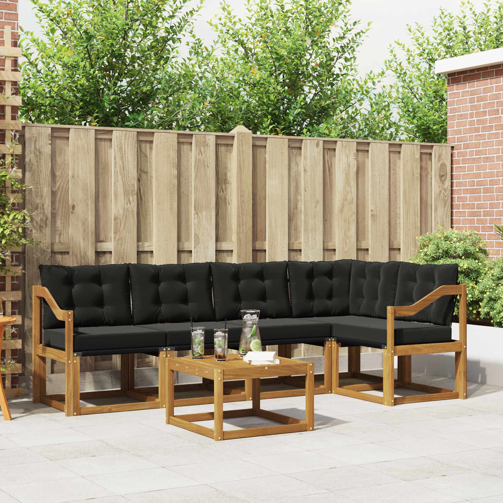 Buiten bankenset met kussen 6 pcs Natuurlijk en Zwart is nu te koop bij PeponiXL, paradijselijk wonen!