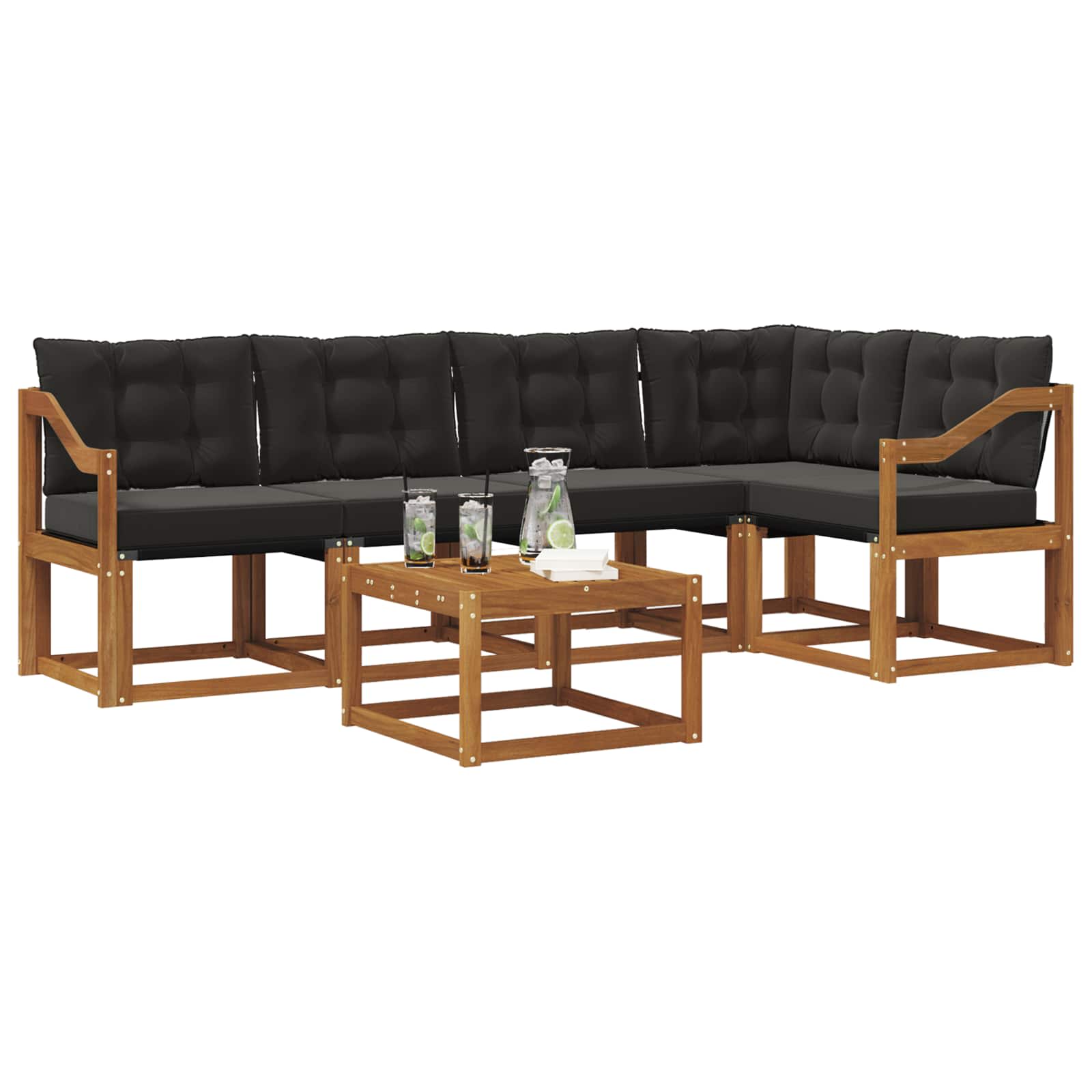 Buiten bankenset met kussen 6 pcs Natuurlijk en Zwart is nu te koop bij PeponiXL, paradijselijk wonen!