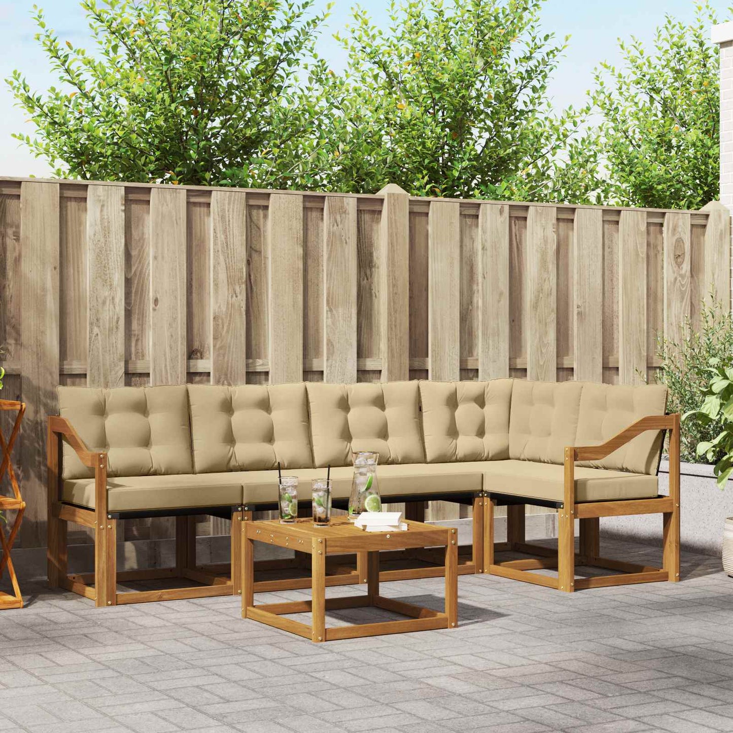 Buiten bankenset met kussen 6 pcs Natuurlijk en Beige is nu te koop bij PeponiXL, paradijselijk wonen!