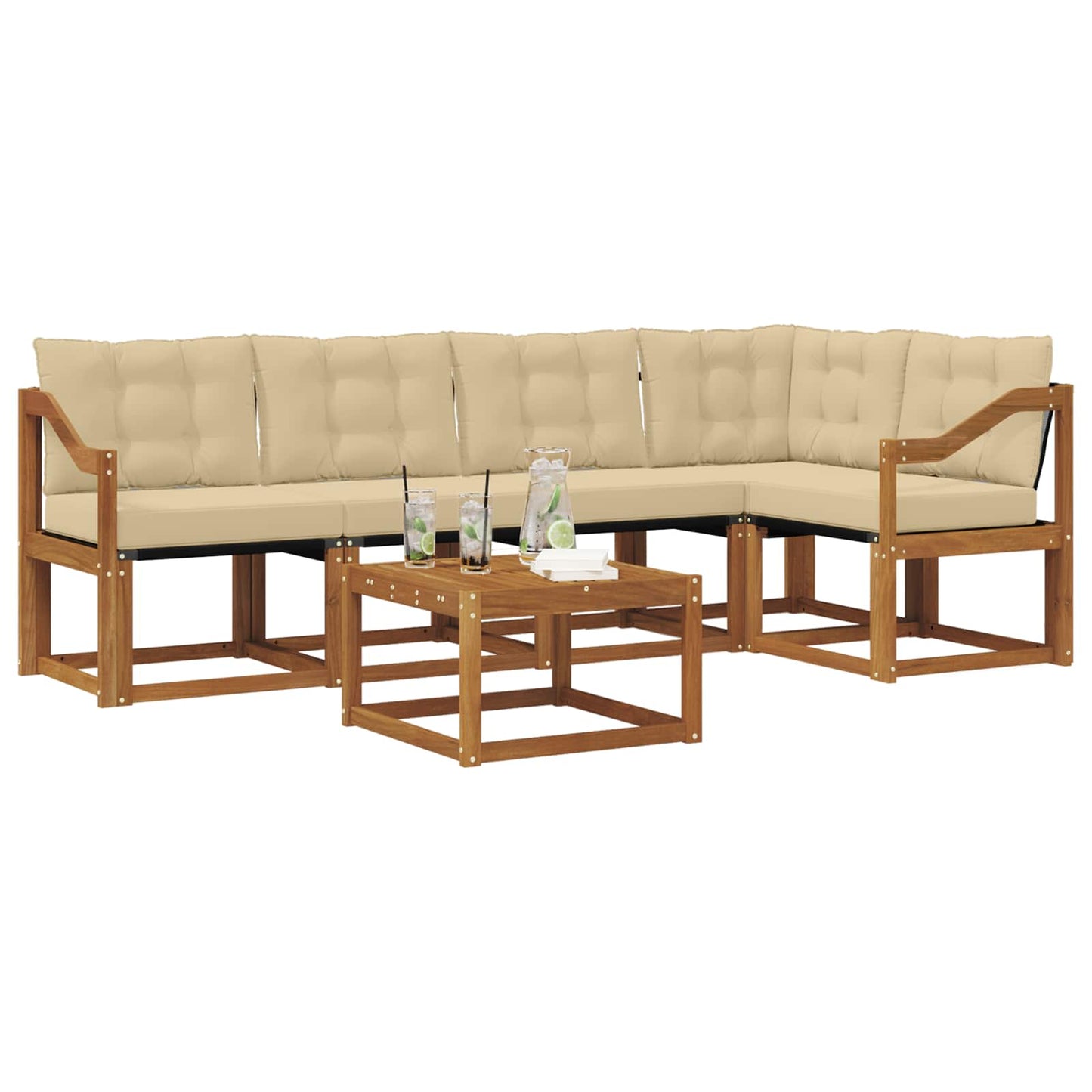 Buiten bankenset met kussen 6 pcs Natuurlijk en Beige is nu te koop bij PeponiXL, paradijselijk wonen!