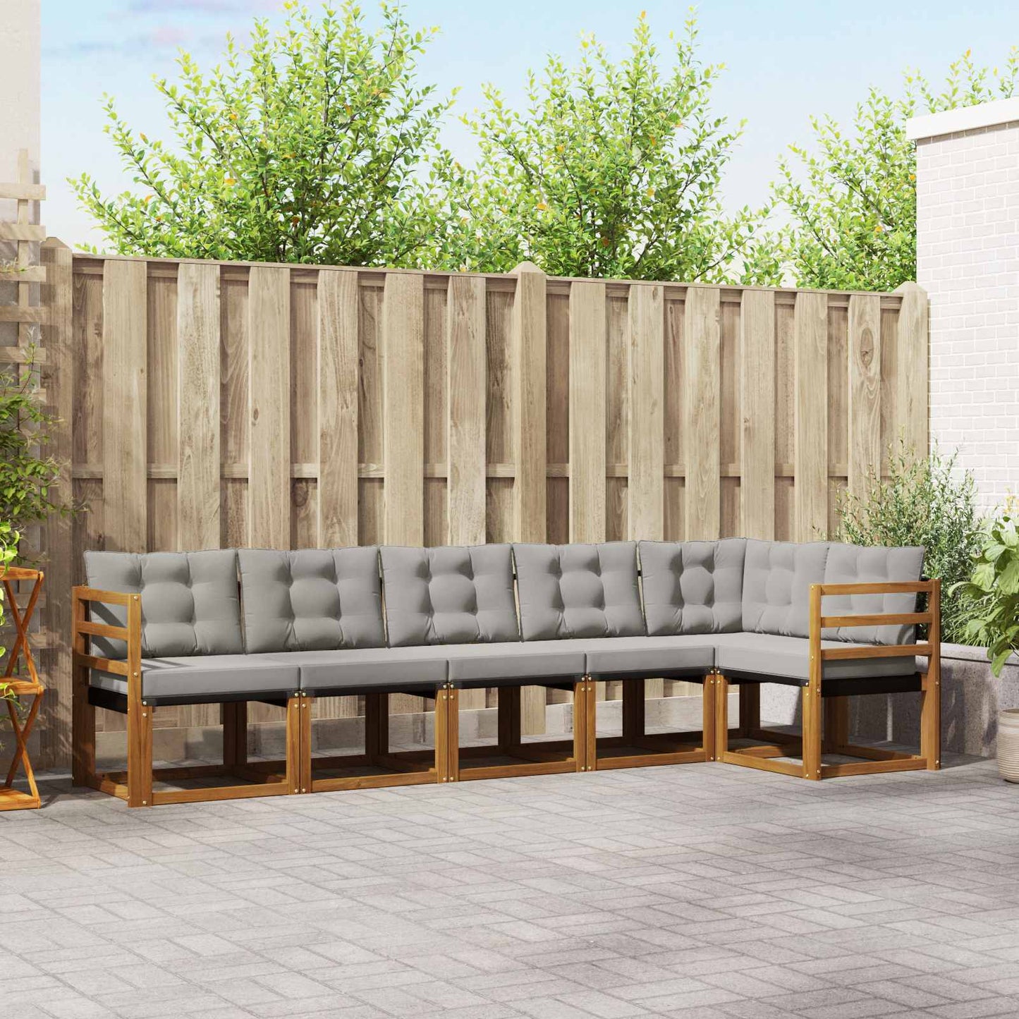 Buiten bankenset met kussen 6 pcs Natuurlijk en Lichtgrijs is nu te koop bij PeponiXL, paradijselijk wonen!