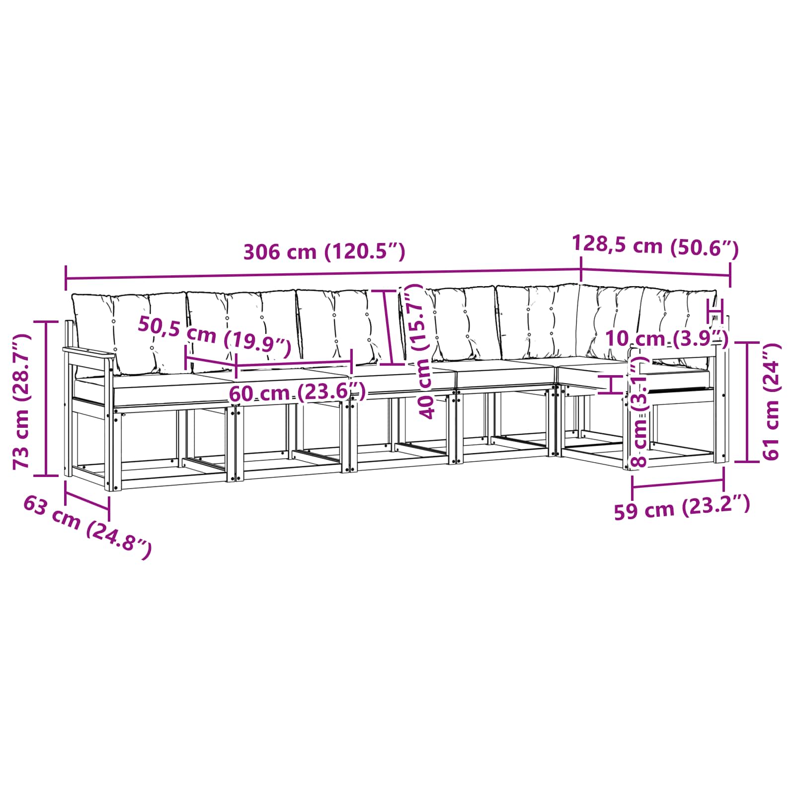 Buiten bankenset met kussen 6 pcs Natuurlijk en Zwart is nu te koop bij PeponiXL, paradijselijk wonen!